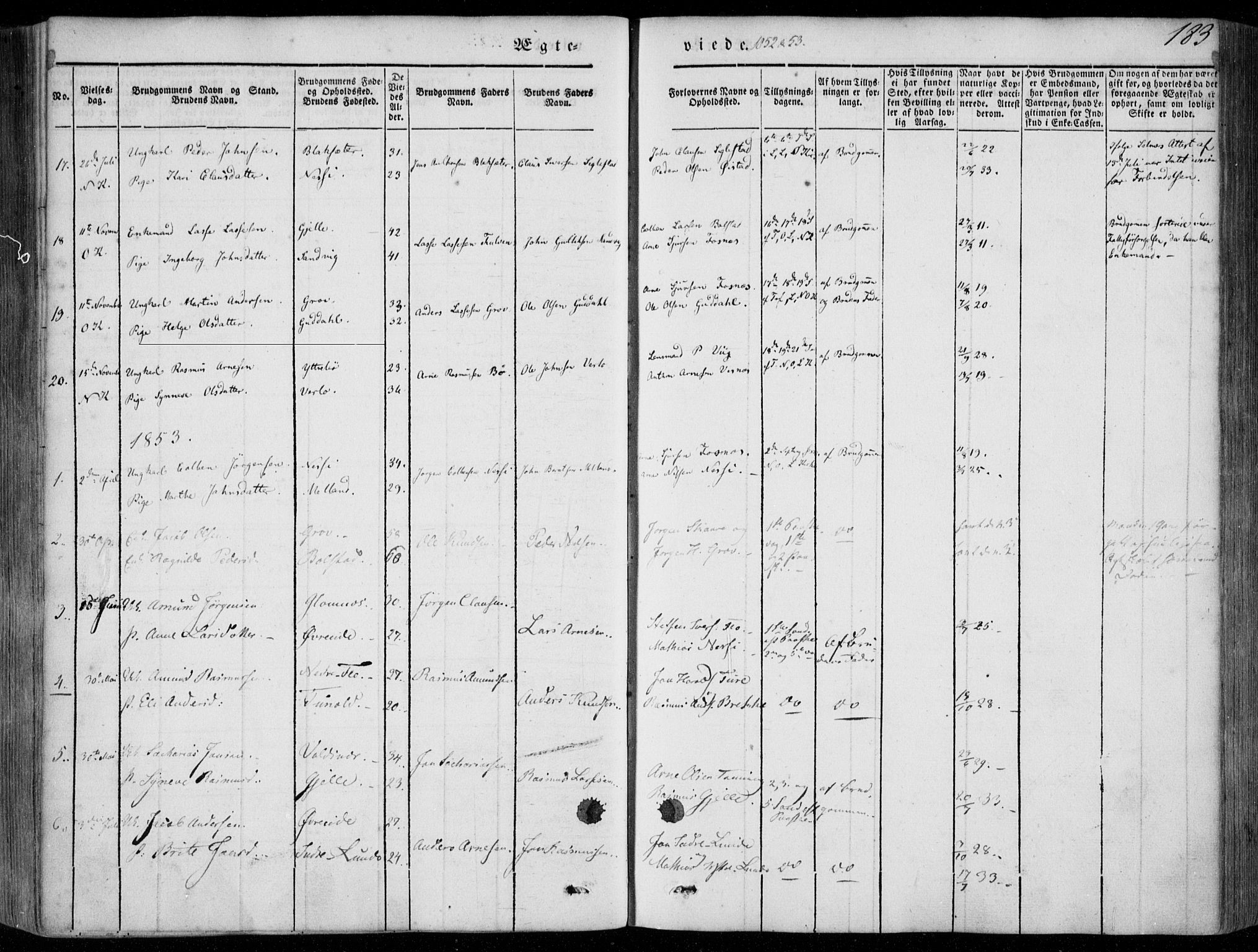 Stryn Sokneprestembete, SAB/A-82501: Parish register (official) no. A 2, 1844-1861, p. 183
