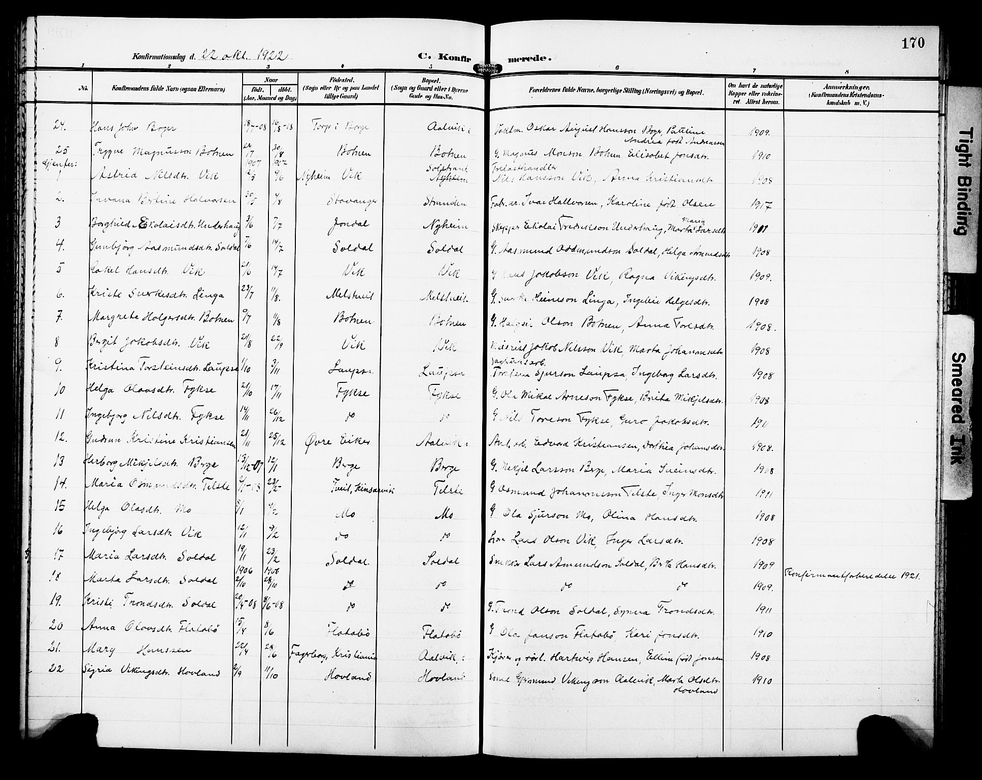 Kvam sokneprestembete, SAB/A-76201/H/Hab: Parish register (copy) no. C 4, 1906-1931, p. 170