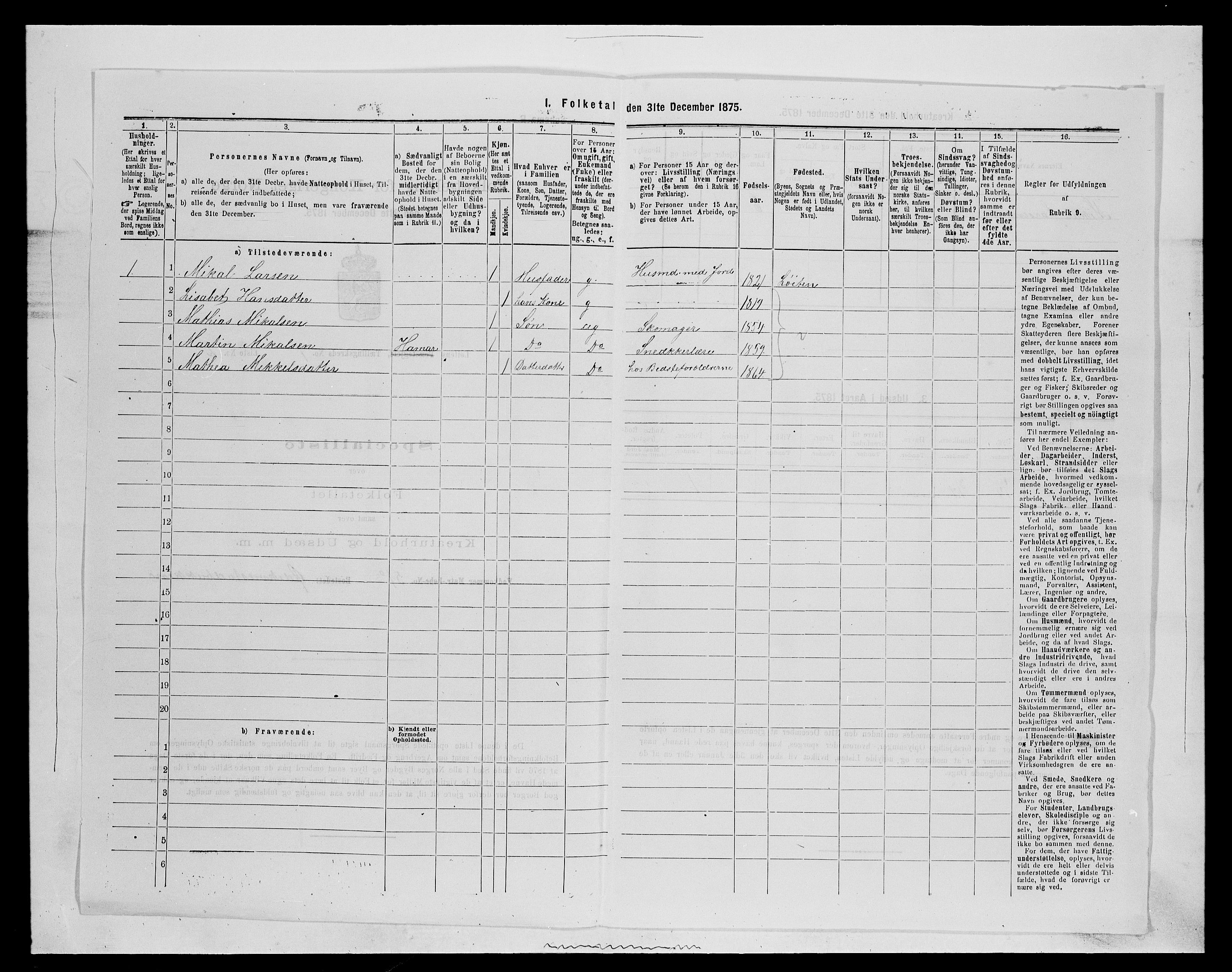 SAH, 1875 census for 0415P Løten, 1875, p. 1474