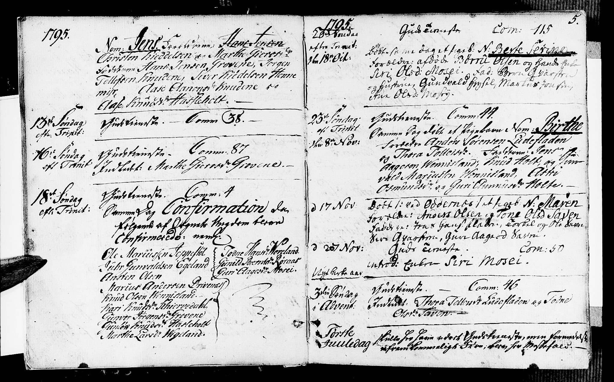 Vennesla sokneprestkontor, AV/SAK-1111-0045/Fa/Fab/L0002: Parish register (official) no. A 2, 1794-1834, p. 5