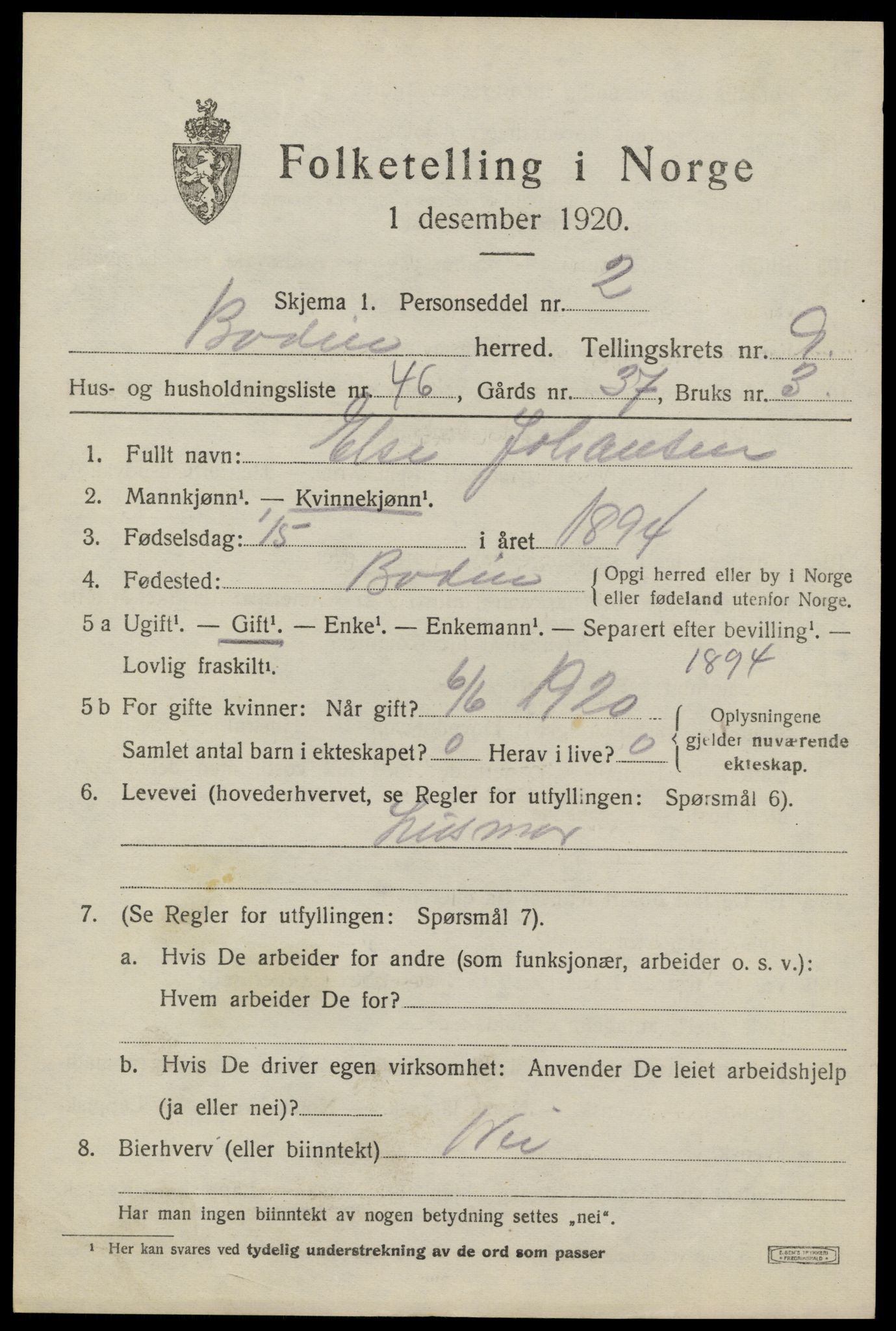 SAT, 1920 census for Bodin, 1920, p. 7566