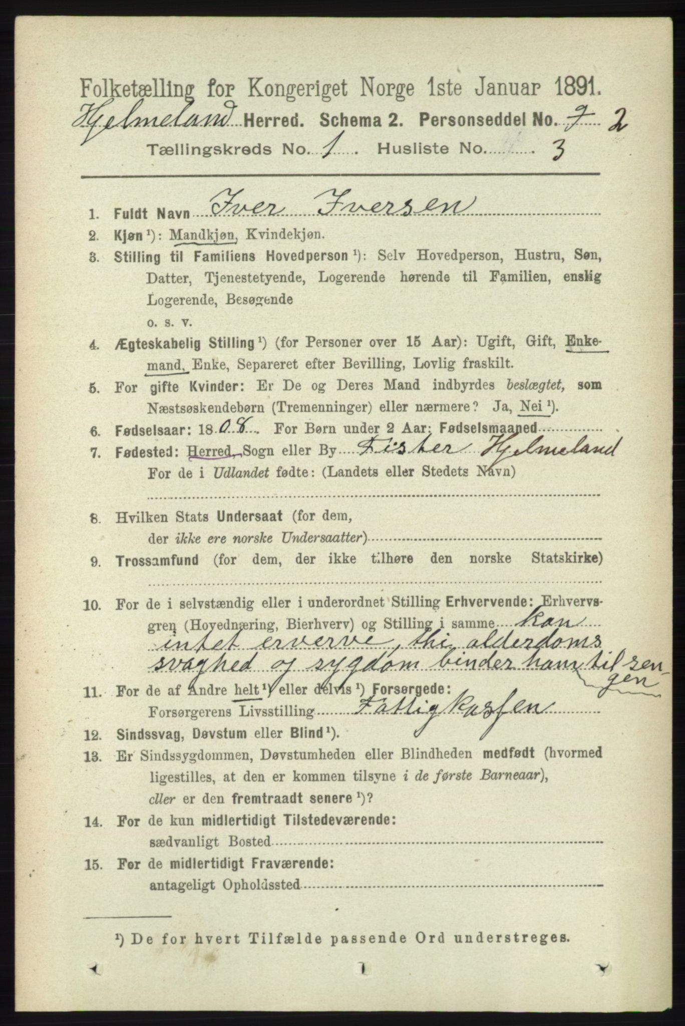 RA, 1891 census for 1133 Hjelmeland, 1891, p. 83