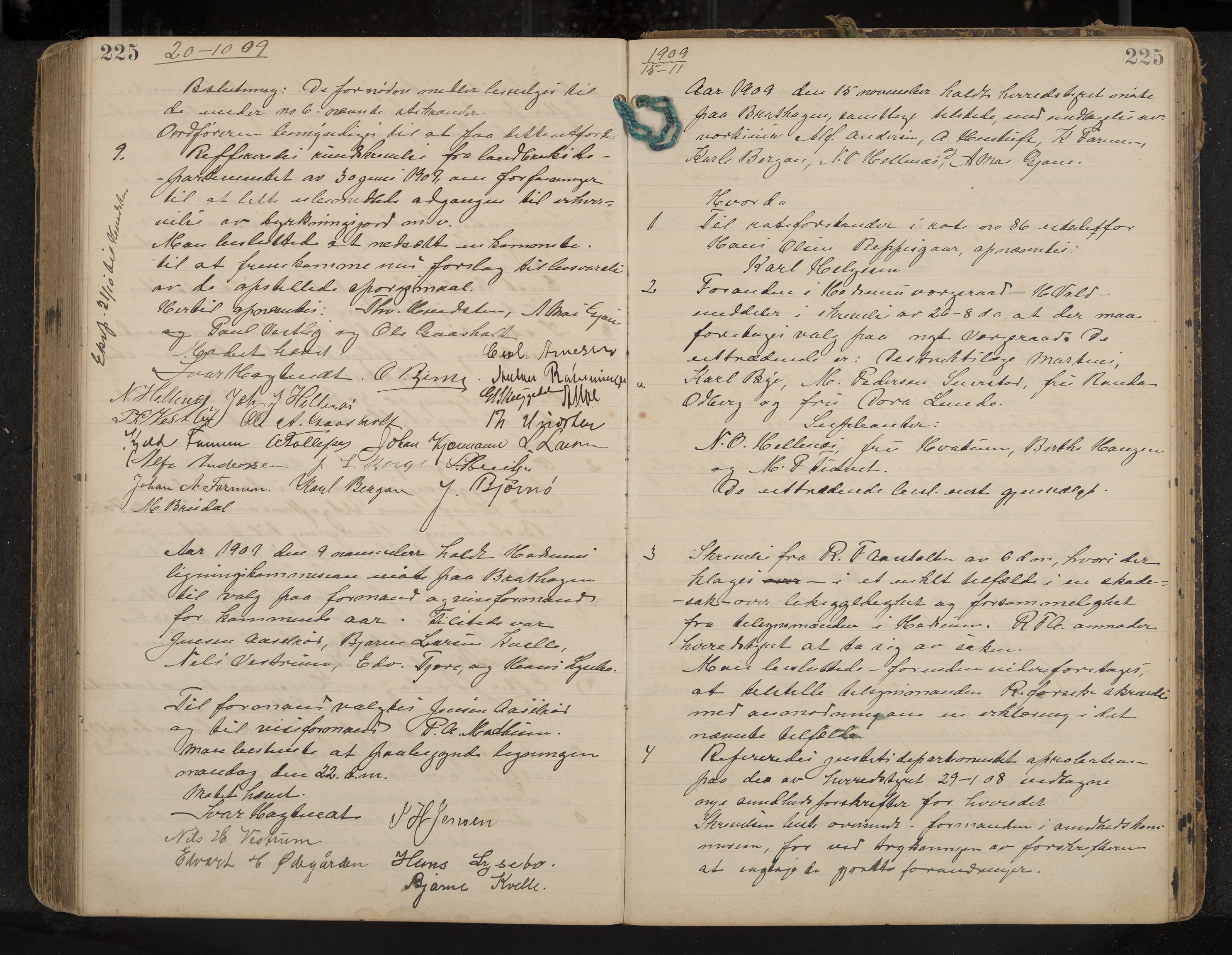 Hedrum formannskap og sentraladministrasjon, IKAK/0727021/A/Aa/L0005: Møtebok, 1899-1911, p. 225