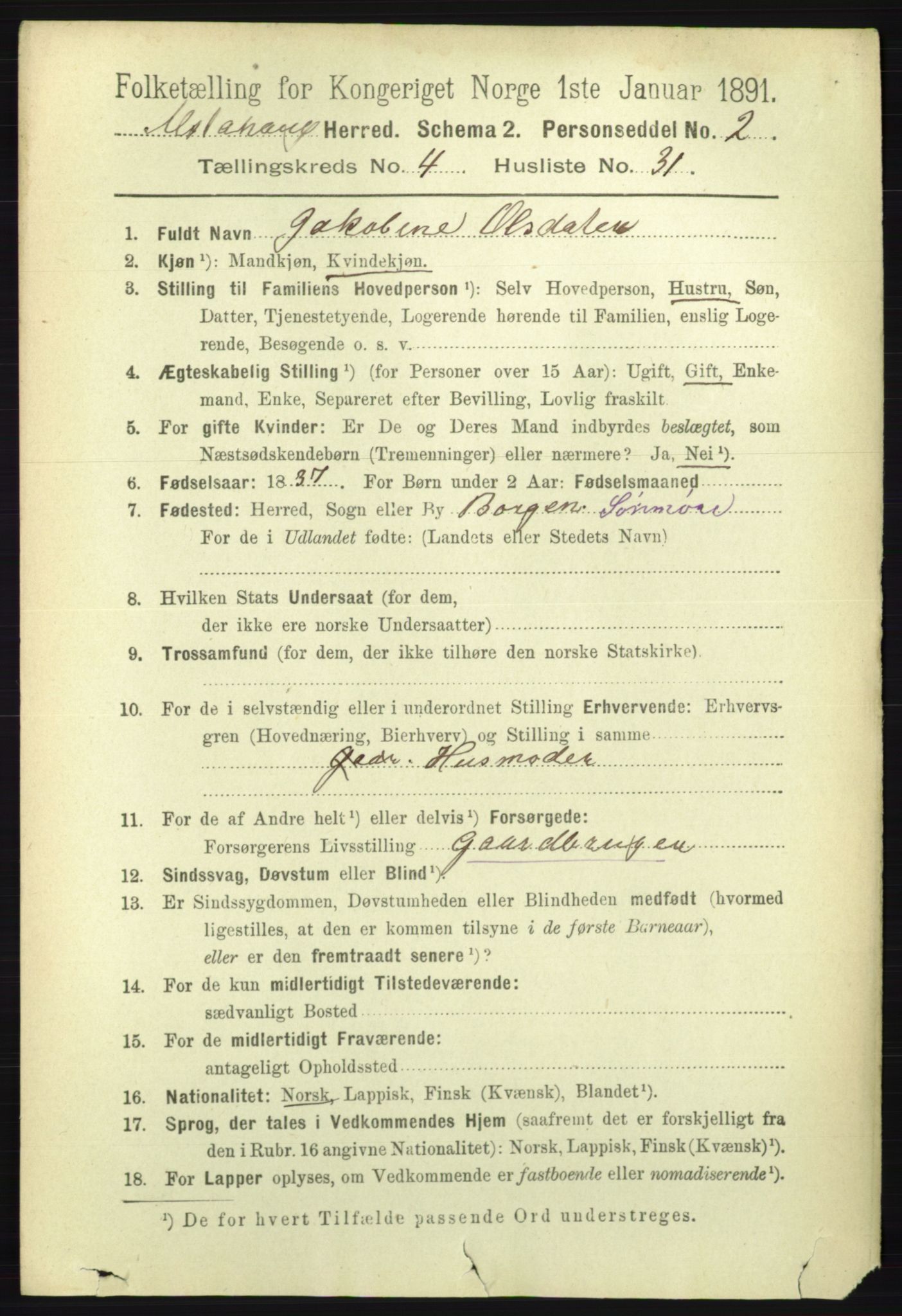 RA, 1891 census for 1820 Alstahaug, 1891, p. 1721