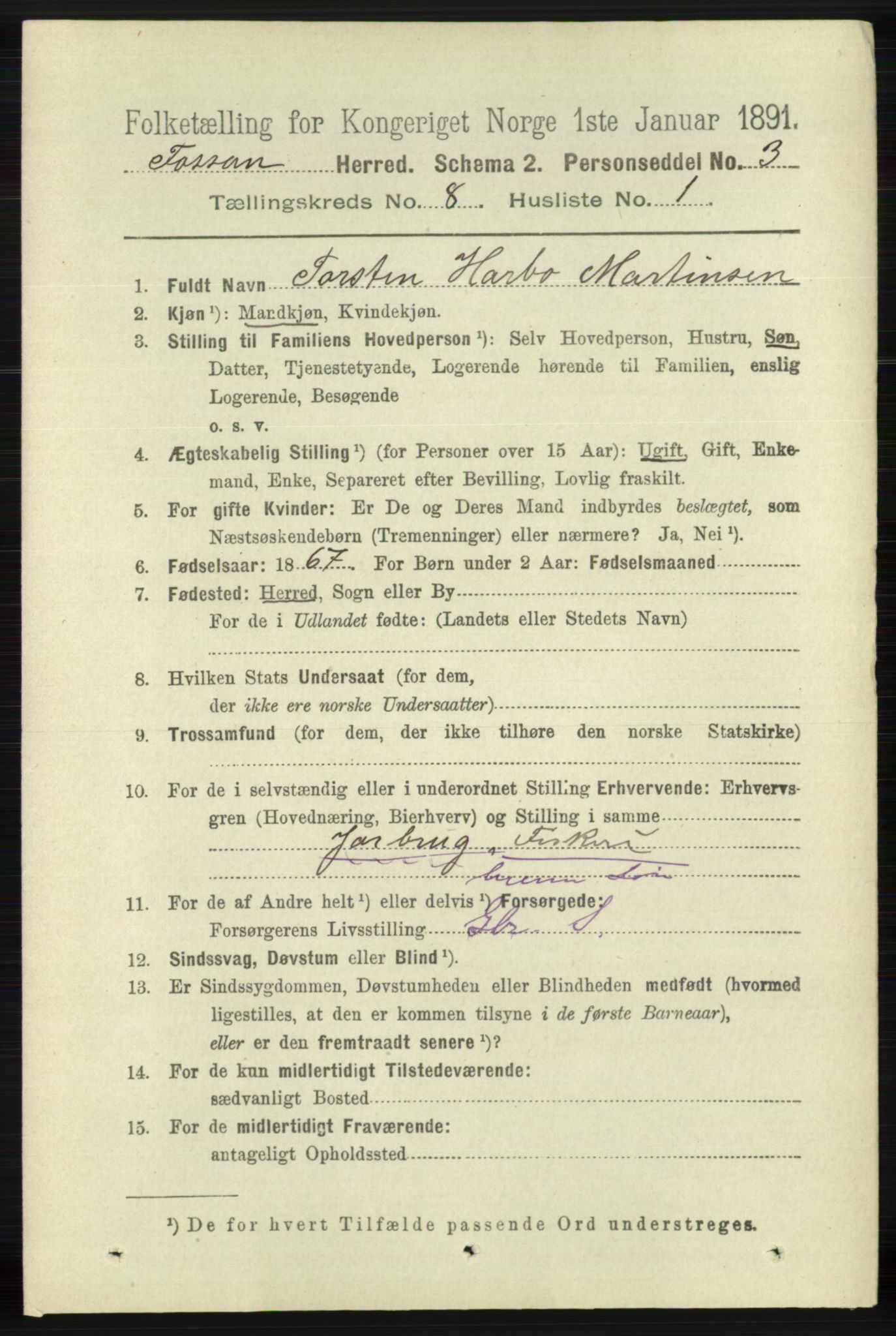 RA, 1891 census for 1129 Forsand, 1891, p. 1328