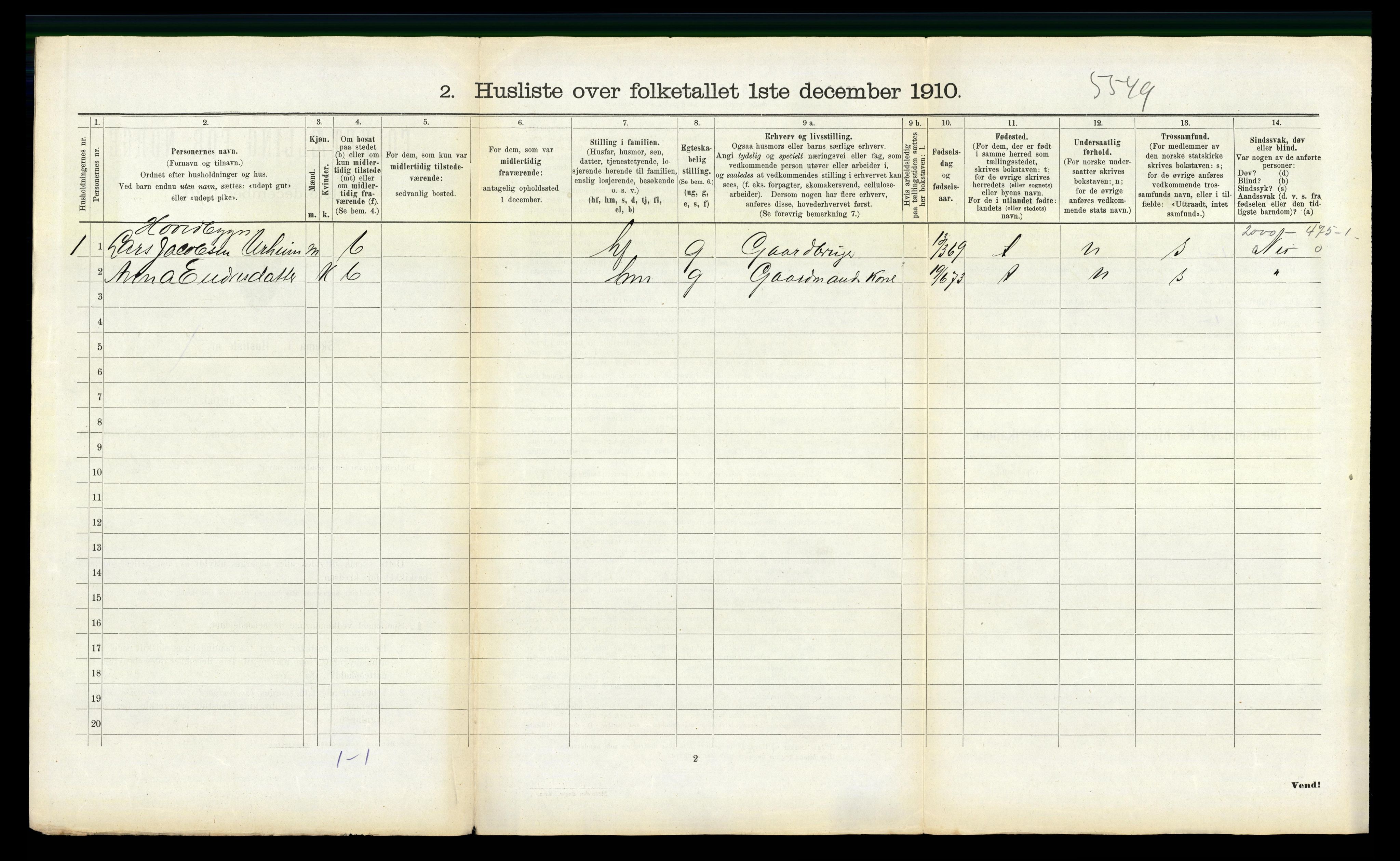 RA, 1910 census for Ullensvang, 1910, p. 1466