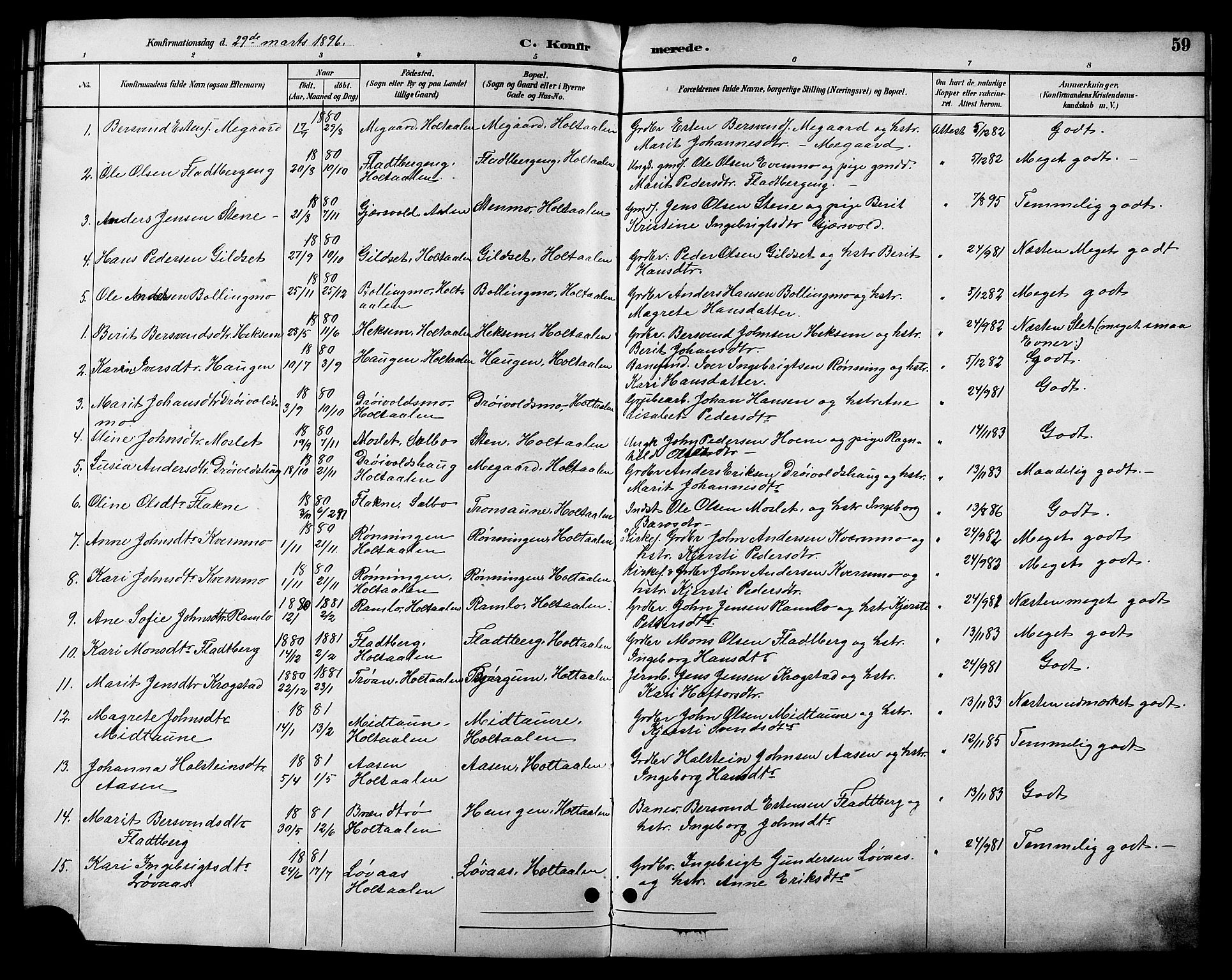 Ministerialprotokoller, klokkerbøker og fødselsregistre - Sør-Trøndelag, AV/SAT-A-1456/685/L0978: Parish register (copy) no. 685C03, 1891-1907, p. 59