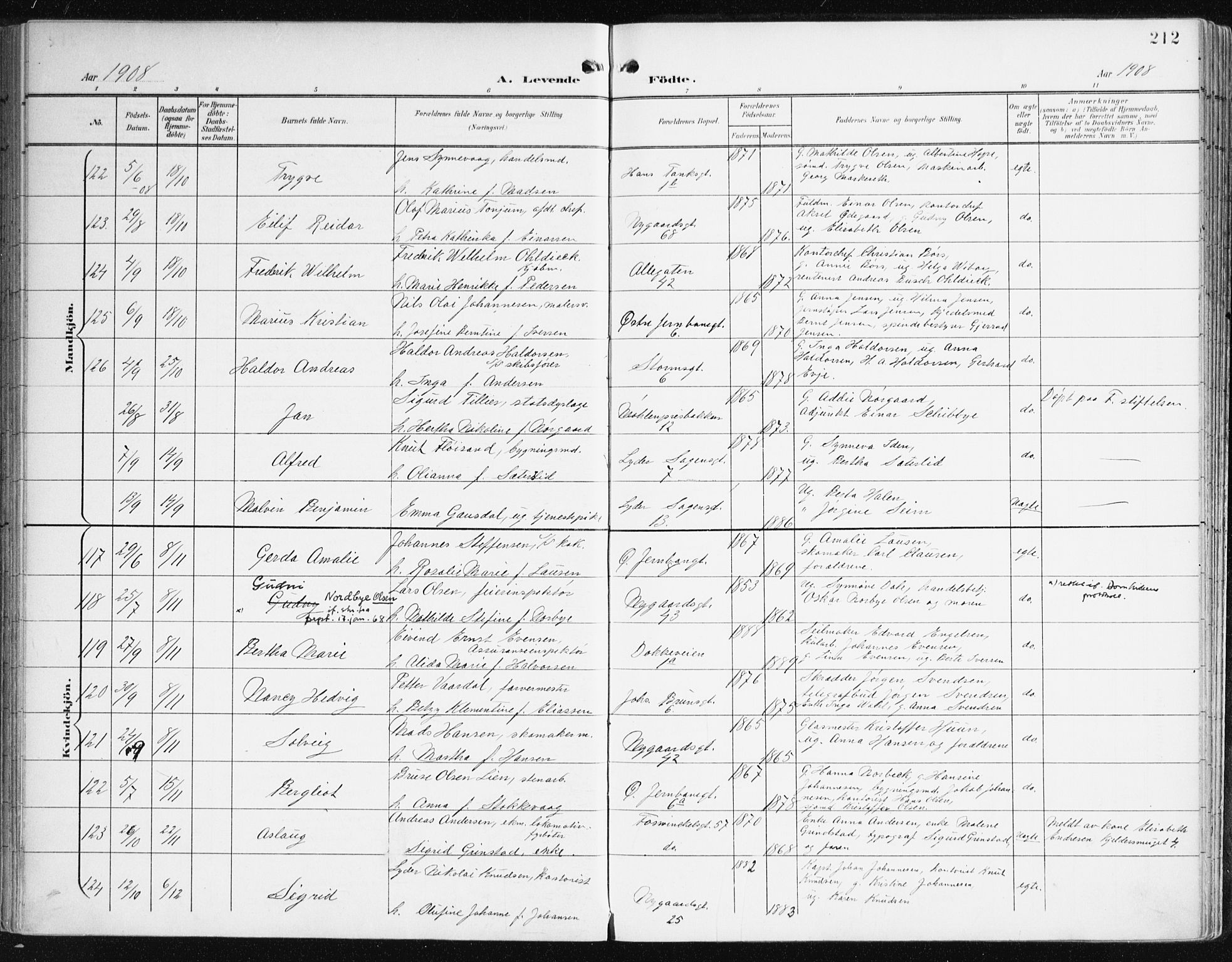 Johanneskirken sokneprestembete, AV/SAB-A-76001/H/Haa/L0002: Parish register (official) no. A 2, 1900-1912, p. 212