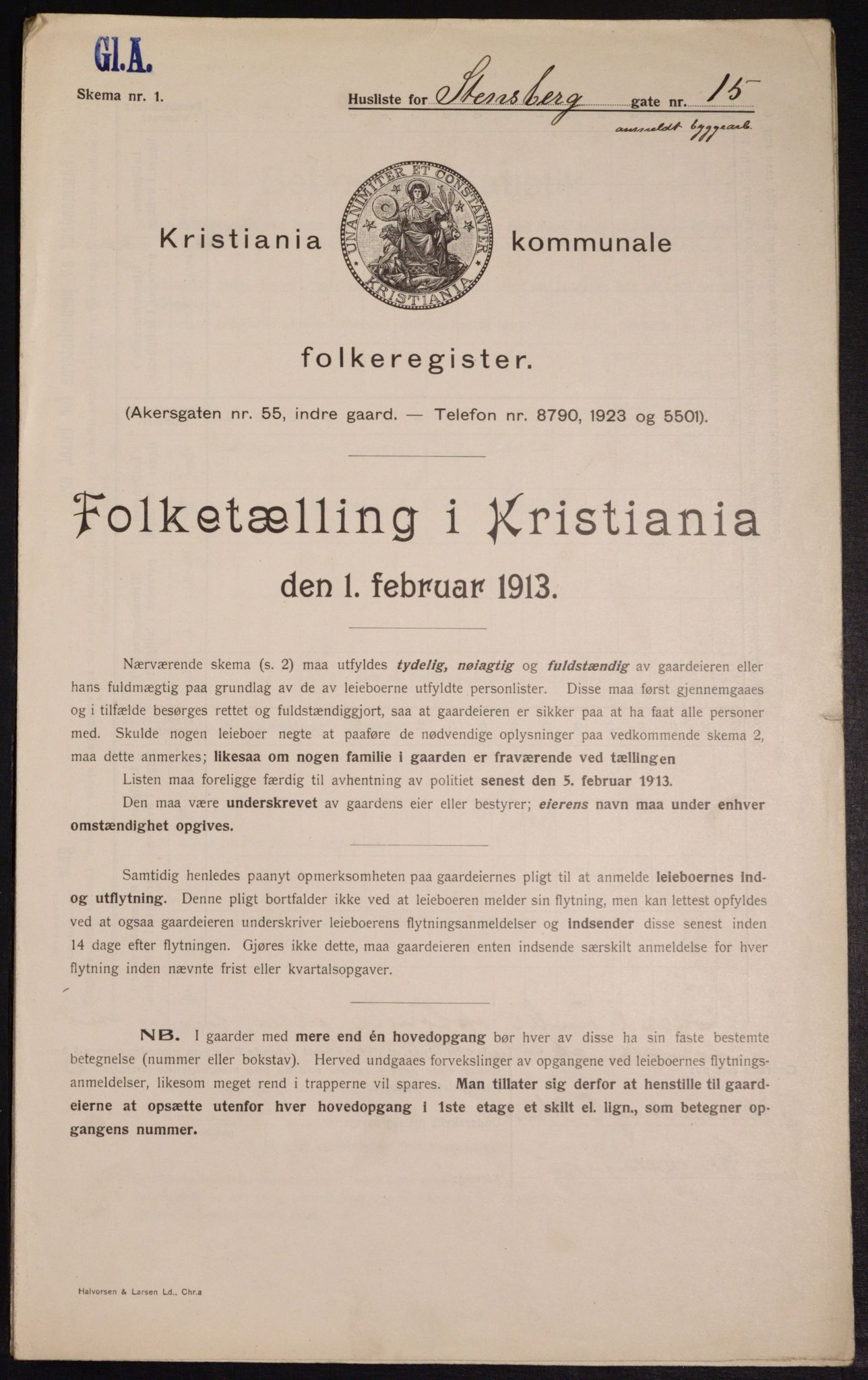 OBA, Municipal Census 1913 for Kristiania, 1913, p. 101614