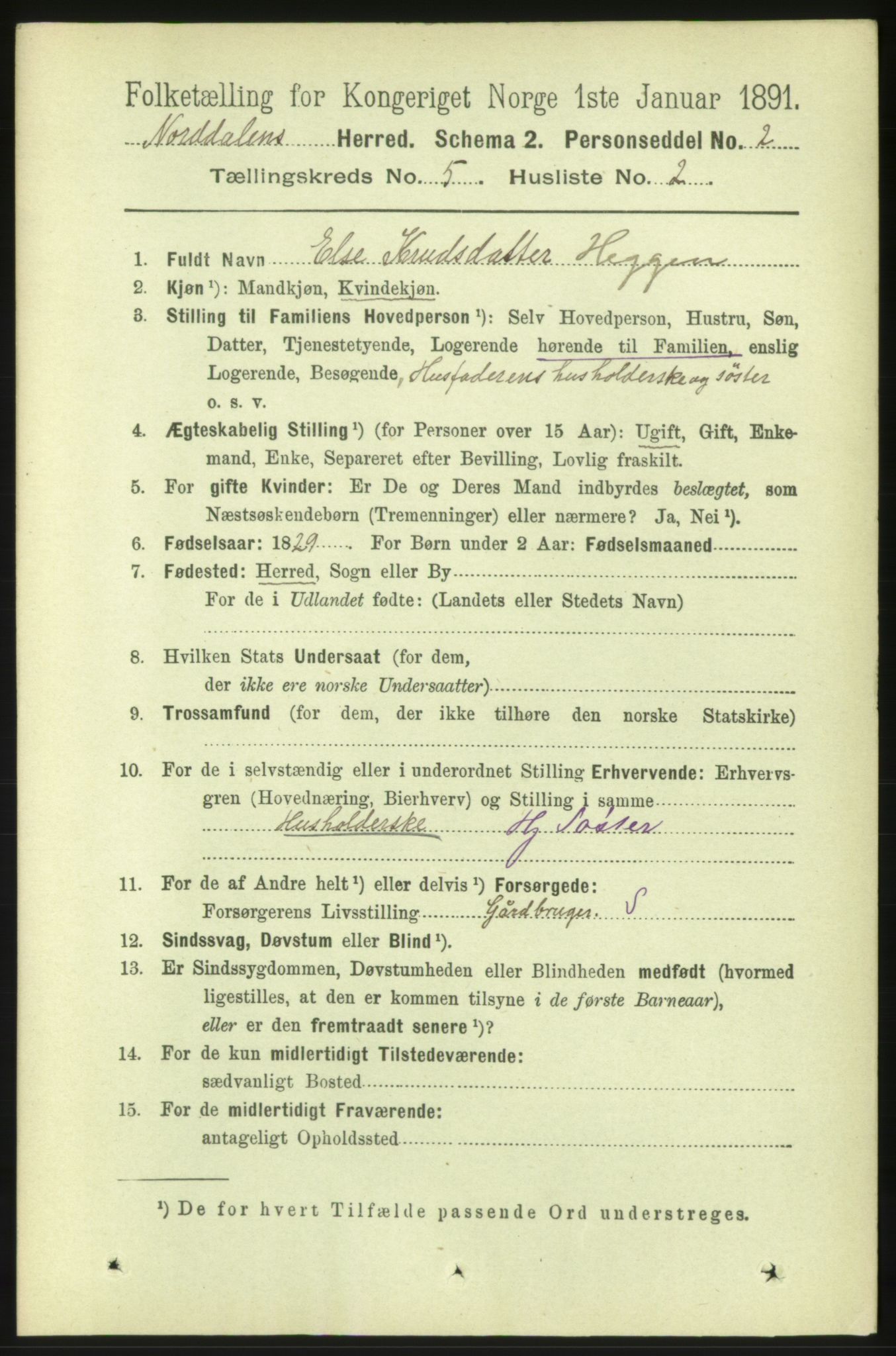 RA, 1891 census for 1524 Norddal, 1891, p. 1005