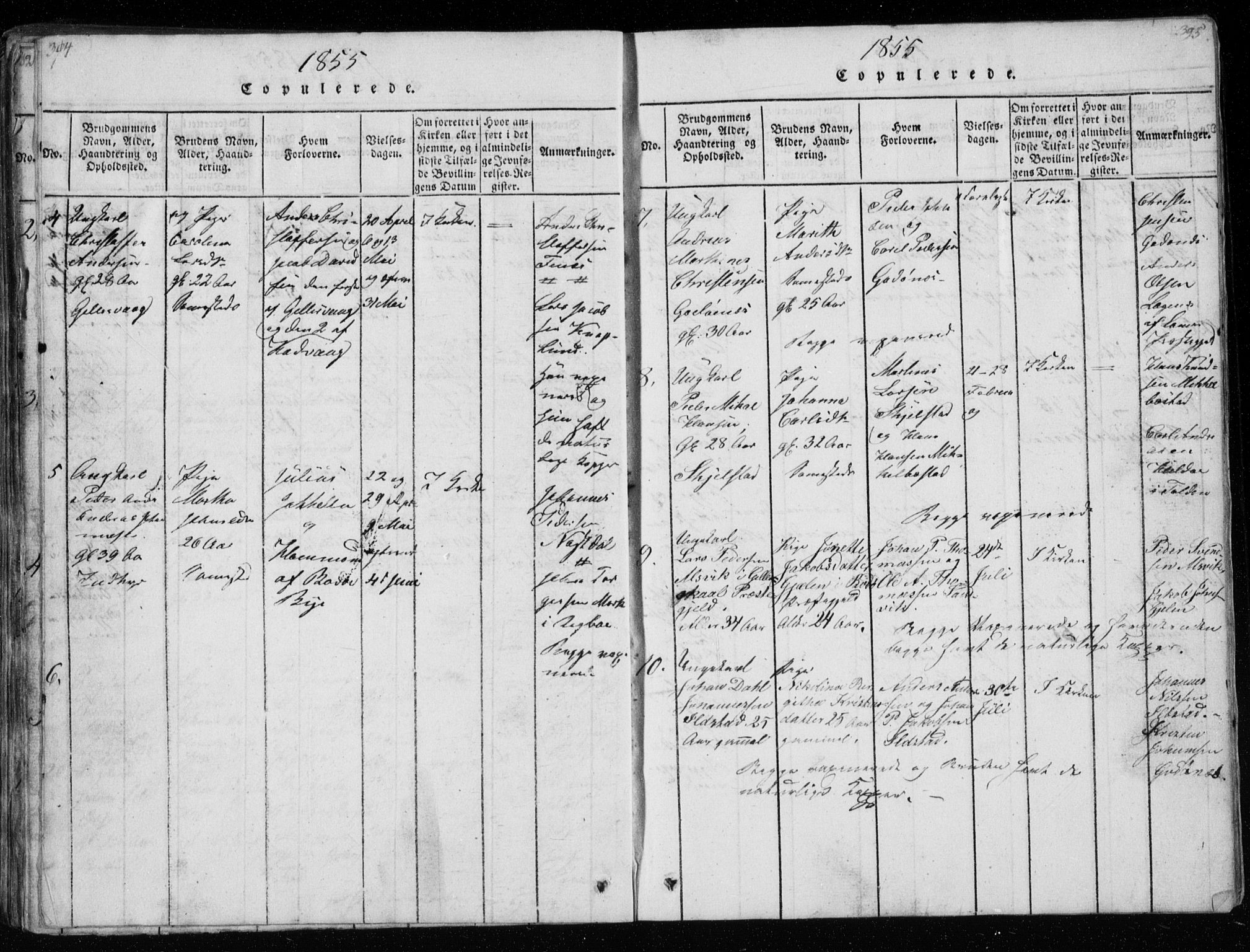 Ministerialprotokoller, klokkerbøker og fødselsregistre - Nordland, AV/SAT-A-1459/801/L0026: Parish register (copy) no. 801C01, 1820-1855, p. 394-395