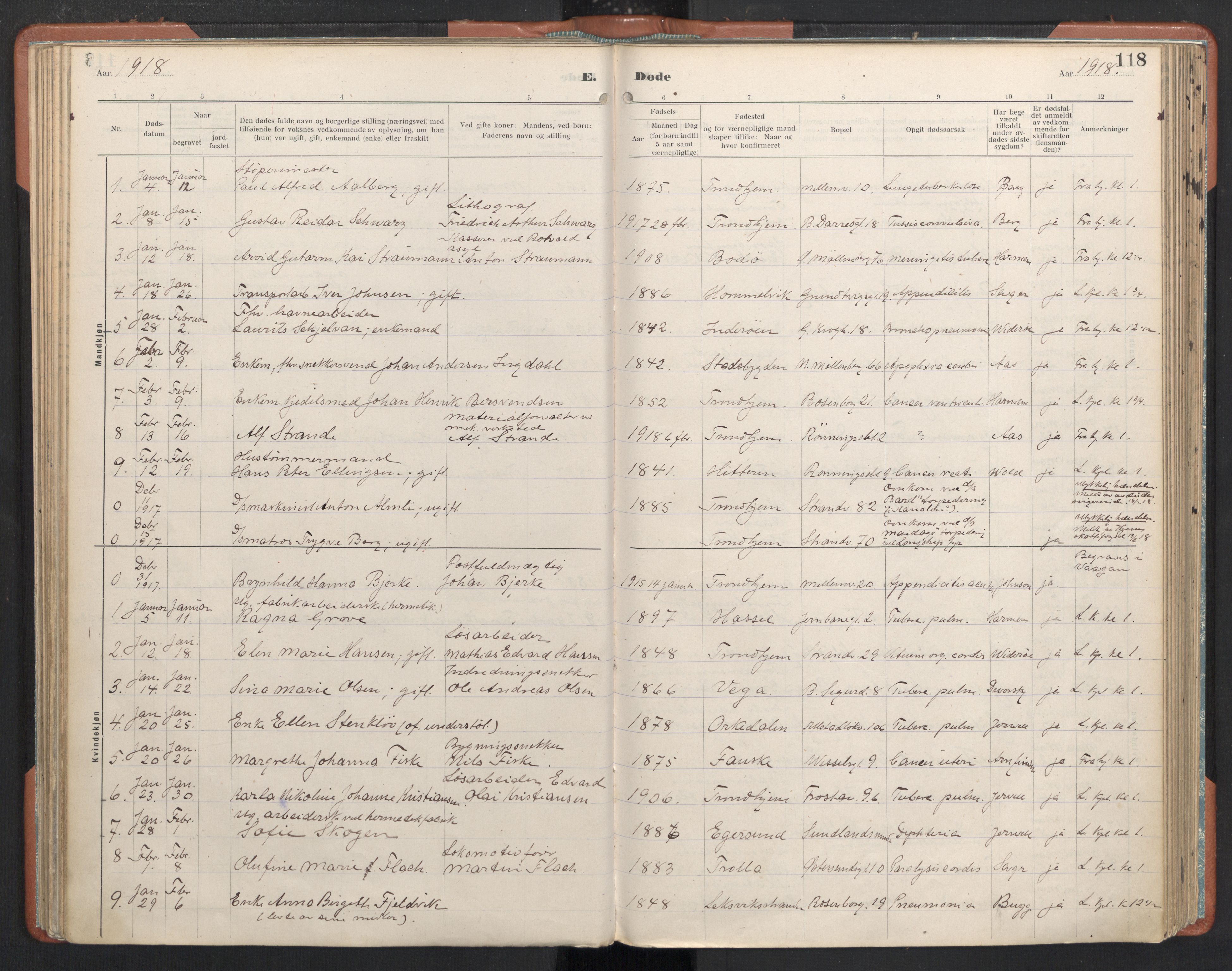 Ministerialprotokoller, klokkerbøker og fødselsregistre - Sør-Trøndelag, SAT/A-1456/605/L0245: Parish register (official) no. 605A07, 1916-1938, p. 118