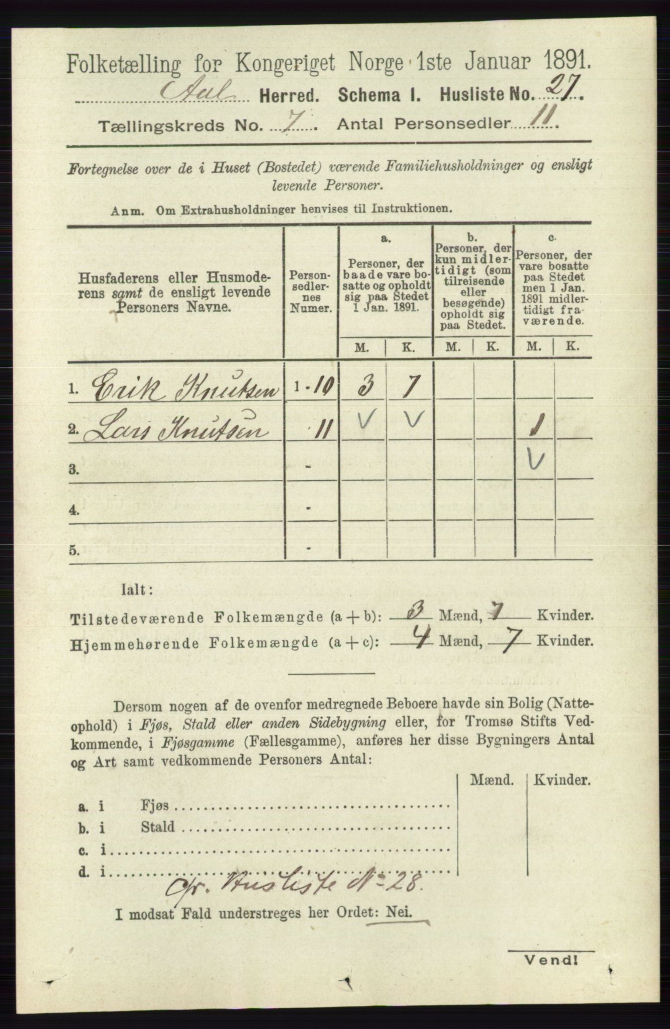 RA, 1891 census for 0619 Ål, 1891, p. 1808