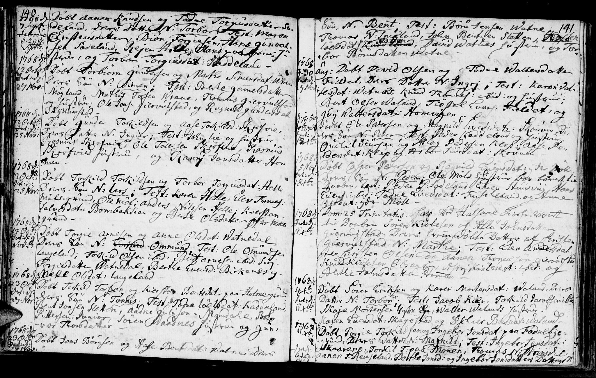 Holum sokneprestkontor, AV/SAK-1111-0022/F/Fa/Faa/L0002: Parish register (official) no. A 2, 1756-1780, p. 140-141