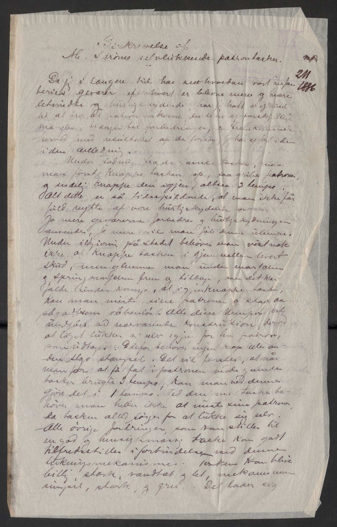 Styret for det industrielle rettsvern (Patentstyret), RA/S-1654/D/Dd/Dda/L0002A: Patent nr. 51-75, 1886, p. 3