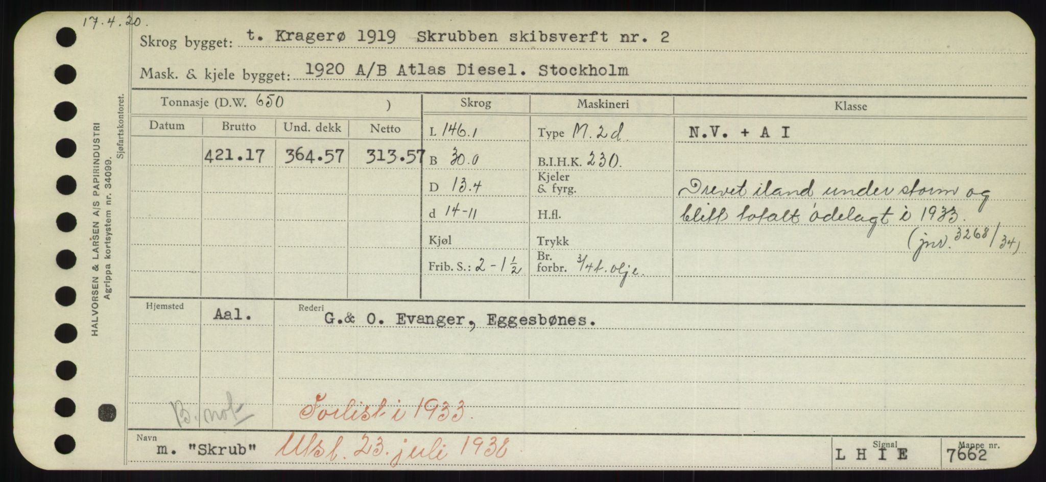 Sjøfartsdirektoratet med forløpere, Skipsmålingen, RA/S-1627/H/Hd/L0034: Fartøy, Sk-Slå, p. 285