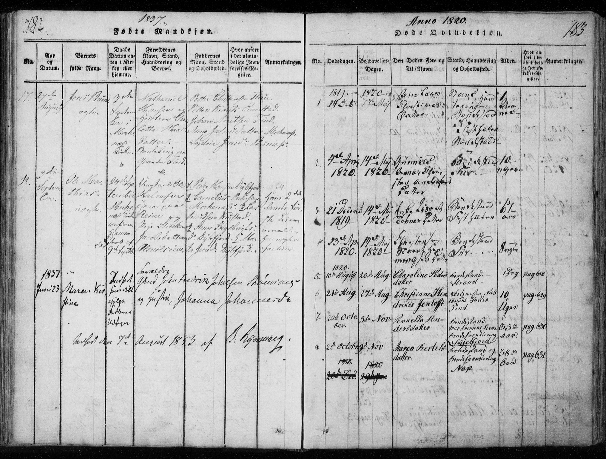 Ministerialprotokoller, klokkerbøker og fødselsregistre - Nordland, SAT/A-1459/885/L1201: Parish register (official) no. 885A02, 1820-1837, p. 182-183