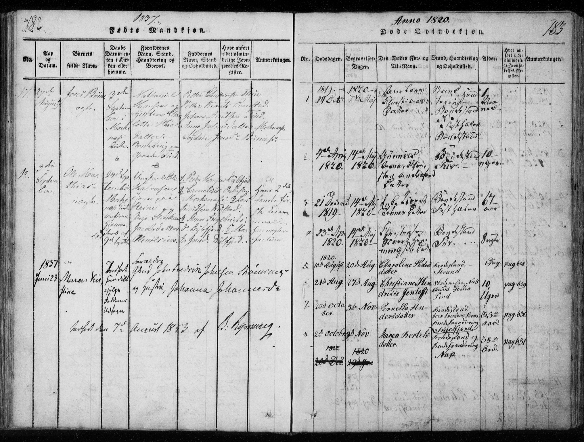 Ministerialprotokoller, klokkerbøker og fødselsregistre - Nordland, AV/SAT-A-1459/885/L1201: Parish register (official) no. 885A02, 1820-1837, p. 182-183