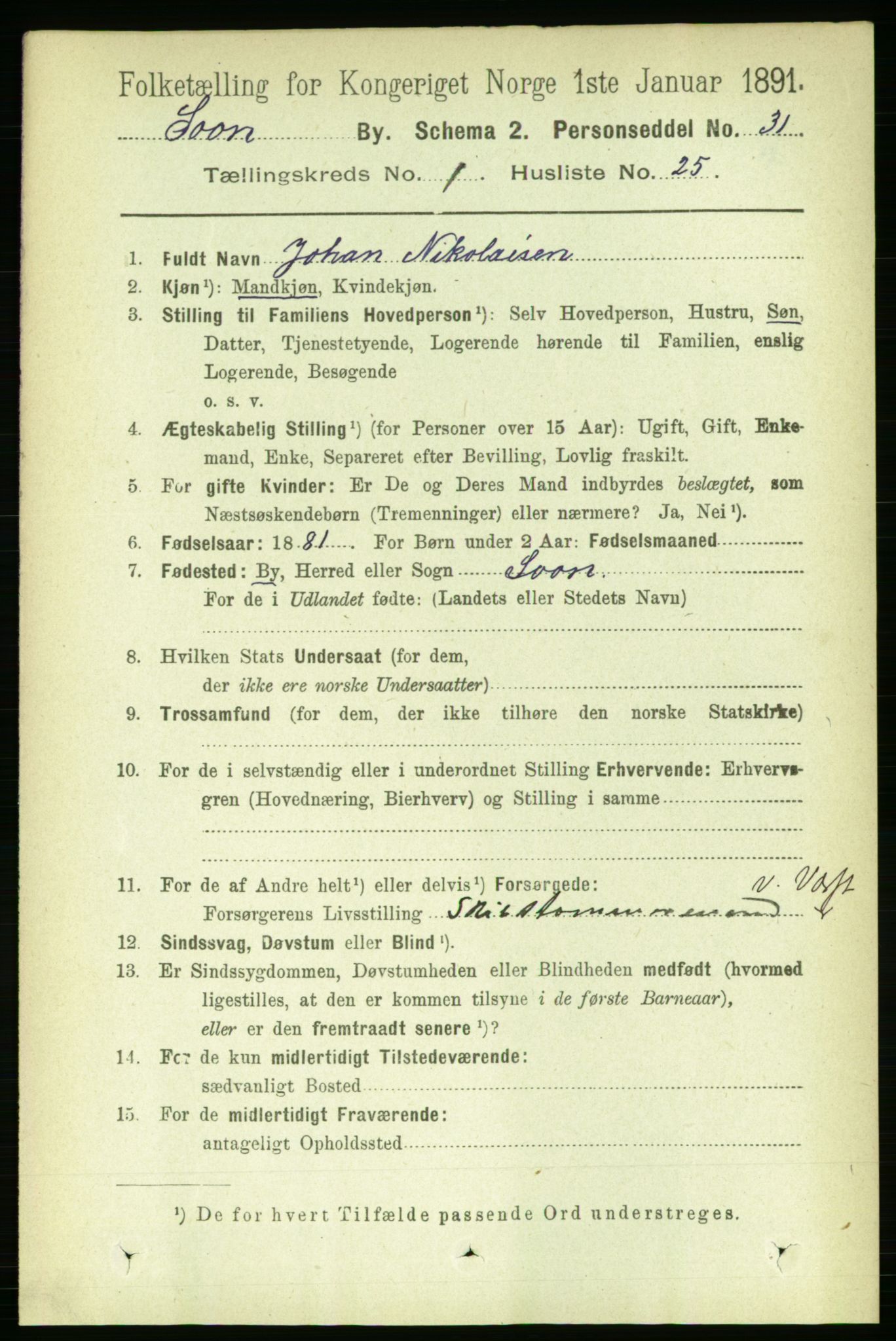 RA, 1891 census for 0201 Son, 1891, p. 200
