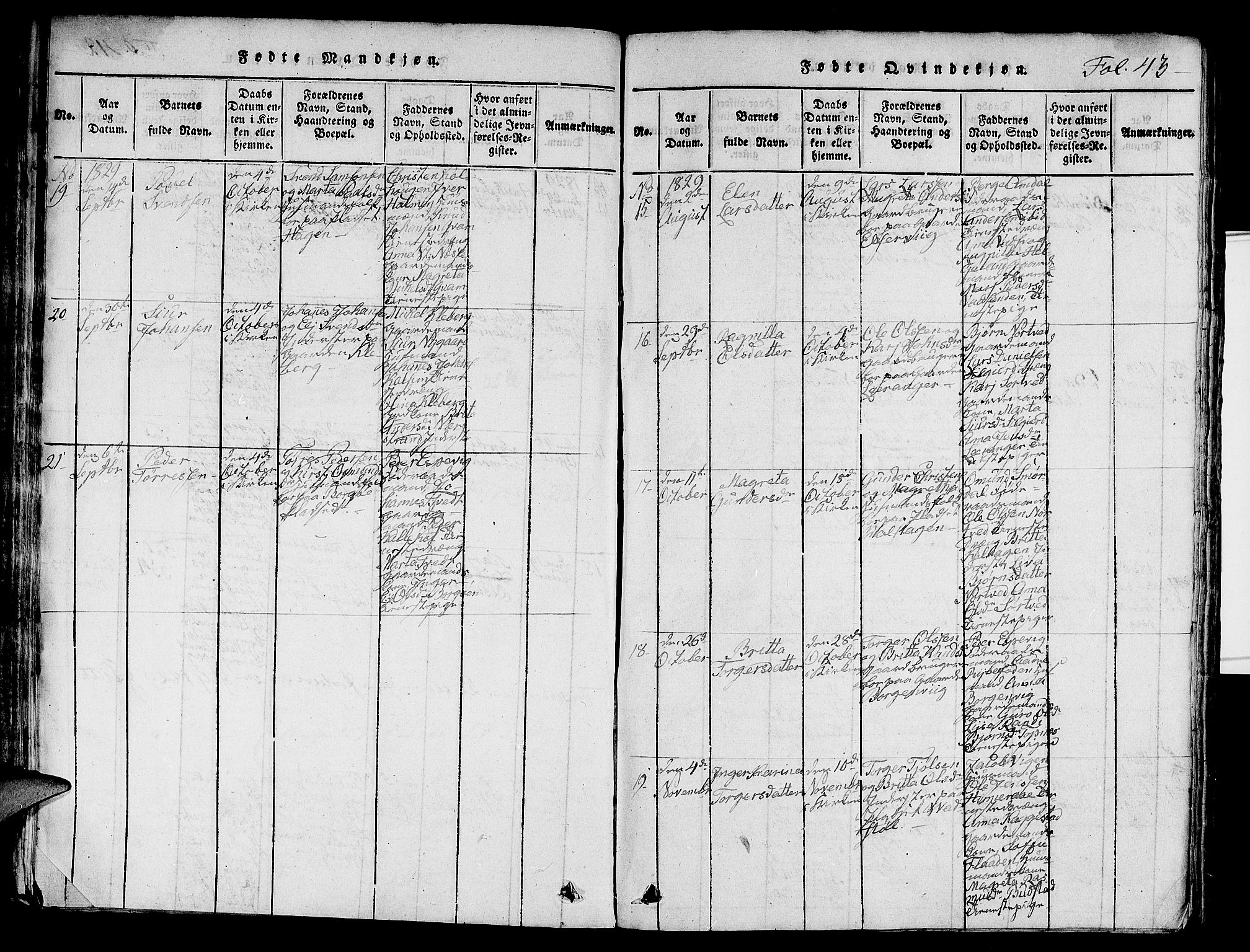 Nedstrand sokneprestkontor, AV/SAST-A-101841/01/V: Parish register (copy) no. B 1 /1, 1816-1847, p. 43