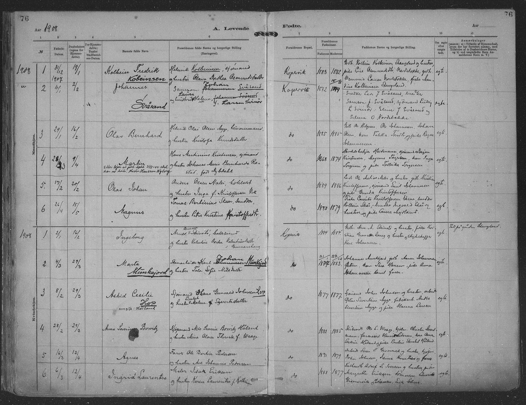 Kopervik sokneprestkontor, SAST/A-101850/H/Ha/Haa/L0001: Parish register (official) no. A 1, 1880-1919, p. 76