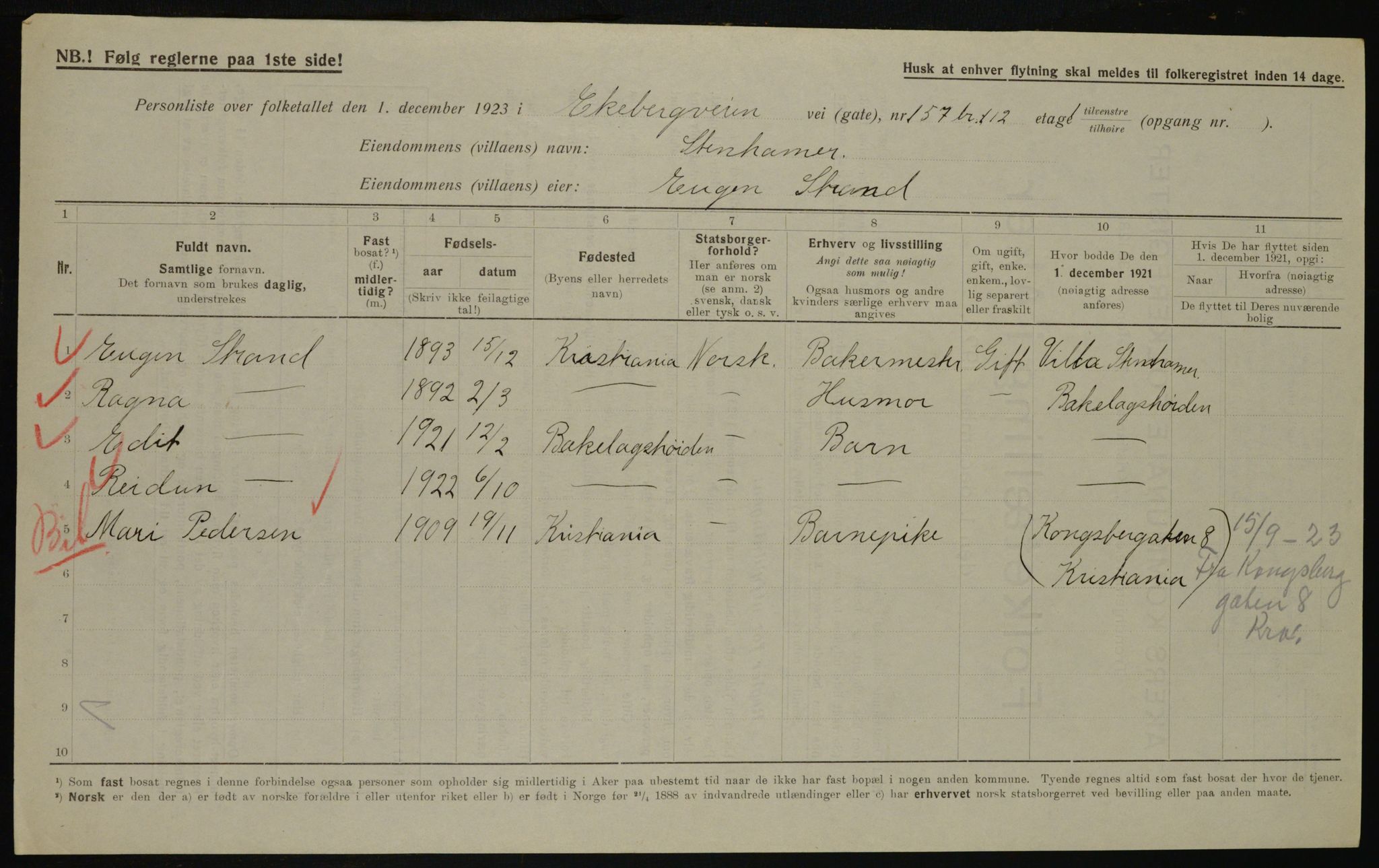 , Municipal Census 1923 for Aker, 1923, p. 38066