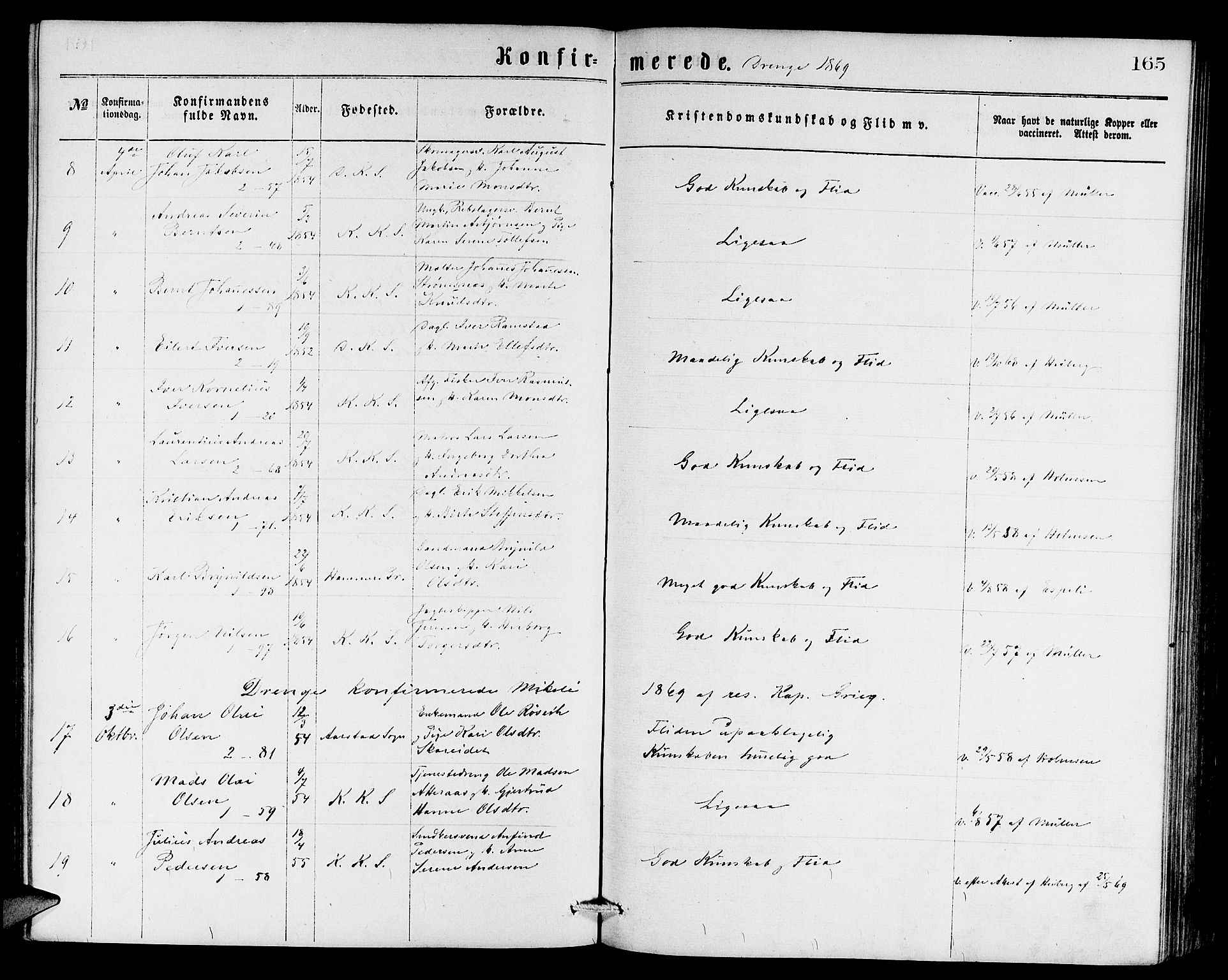 Sandviken Sokneprestembete, AV/SAB-A-77601/H/Hb: Parish register (copy) no. A 1, 1867-1879, p. 165