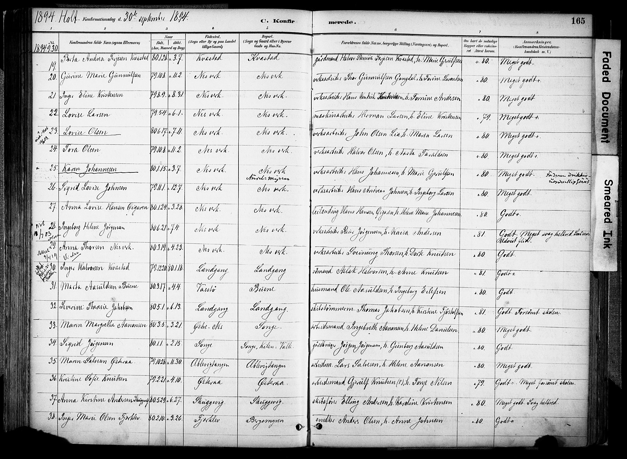 Holt sokneprestkontor, AV/SAK-1111-0021/F/Fa/L0012: Parish register (official) no. A 12, 1885-1907, p. 165