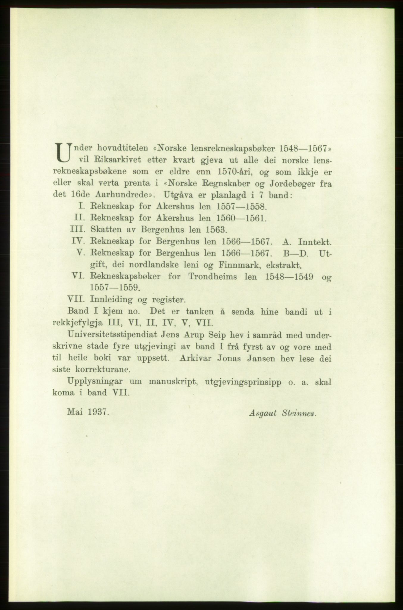 Publikasjoner utgitt av Arkivverket, PUBL/PUBL-001/C/0001: Bind 1: Rekneskap for Akershus len 1557-1558, 1557-1558, p. III