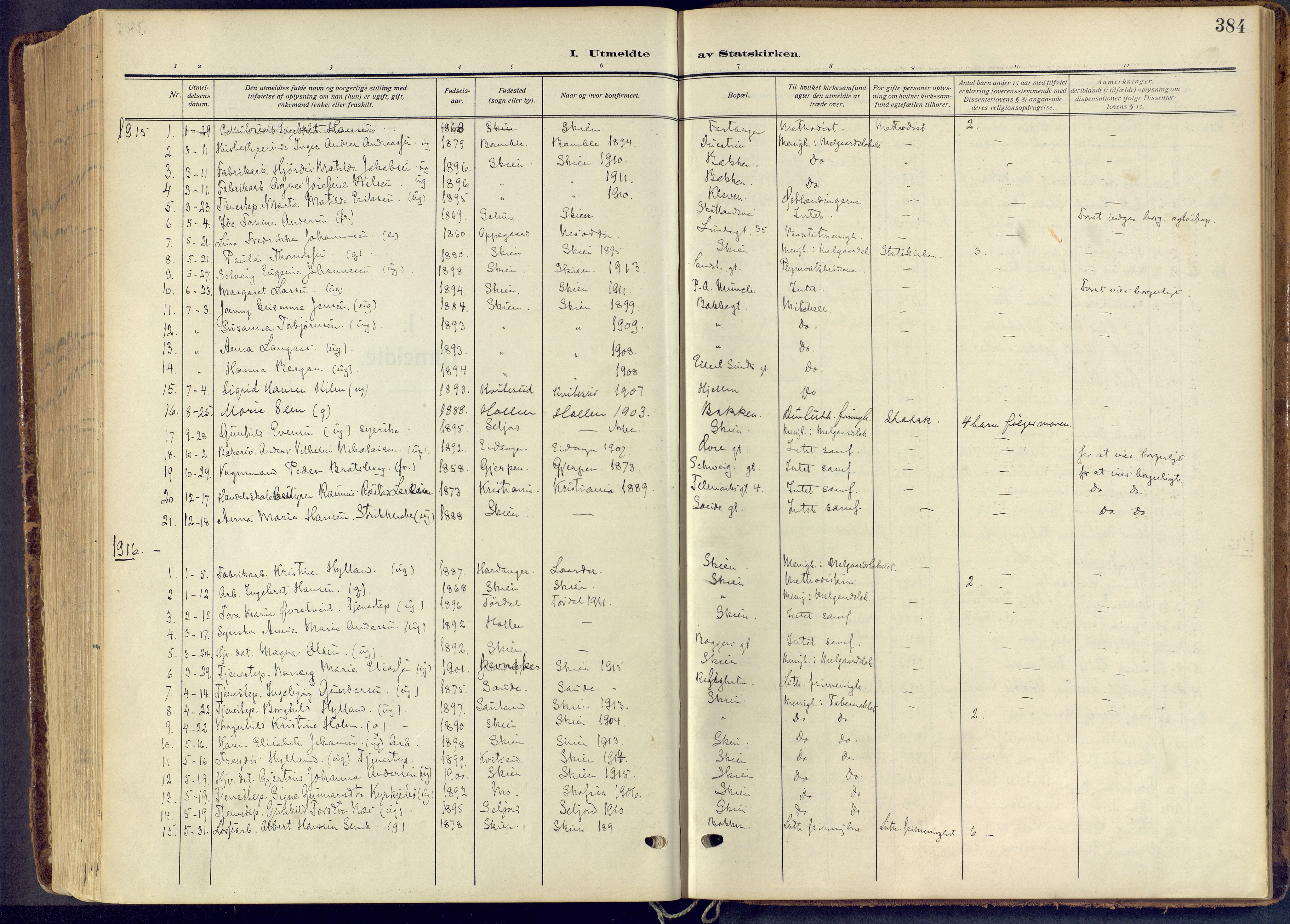 Skien kirkebøker, SAKO/A-302/F/Fa/L0013: Parish register (official) no. 13, 1915-1921, p. 384