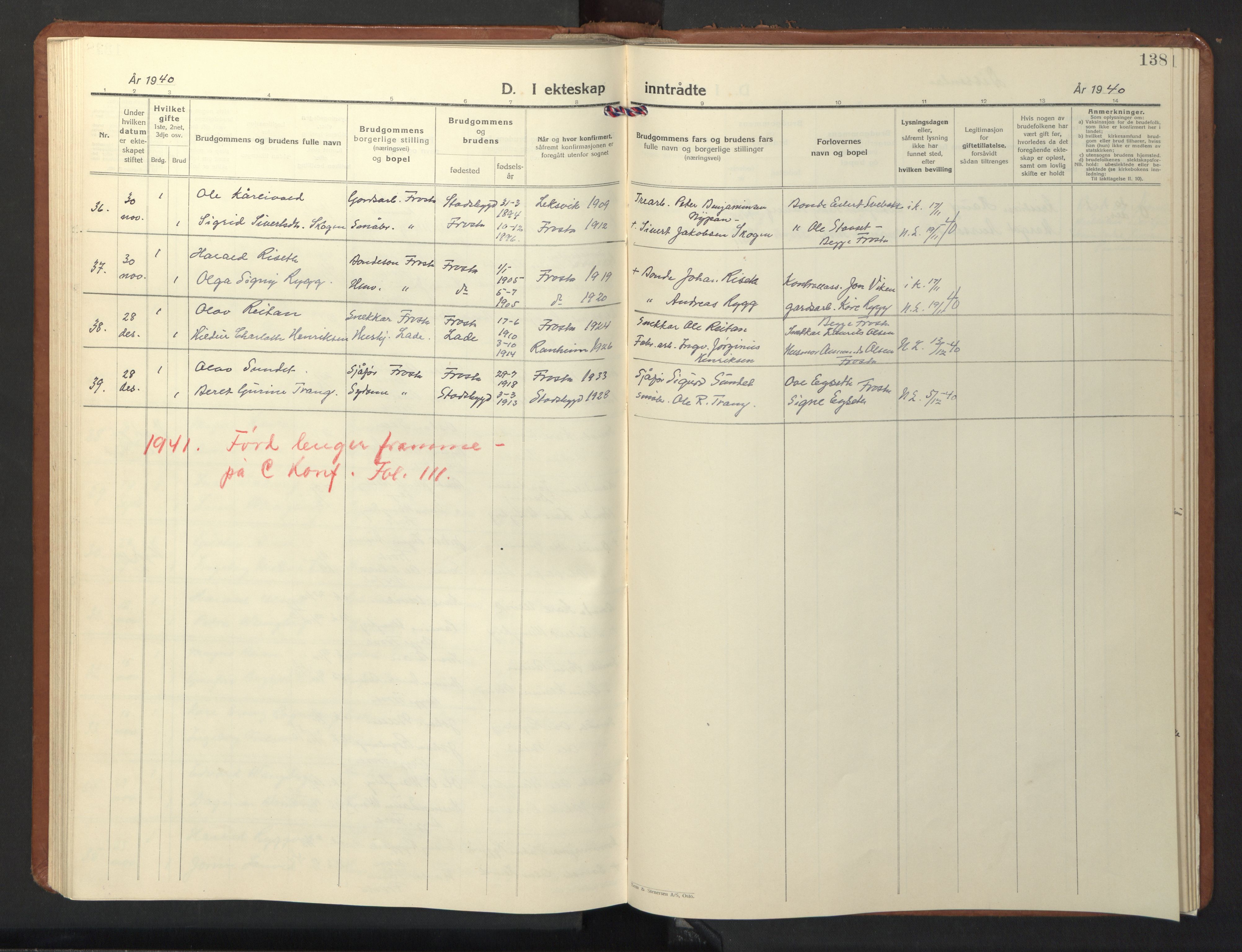Ministerialprotokoller, klokkerbøker og fødselsregistre - Nord-Trøndelag, SAT/A-1458/713/L0125: Parish register (copy) no. 713C02, 1931-1941, p. 138