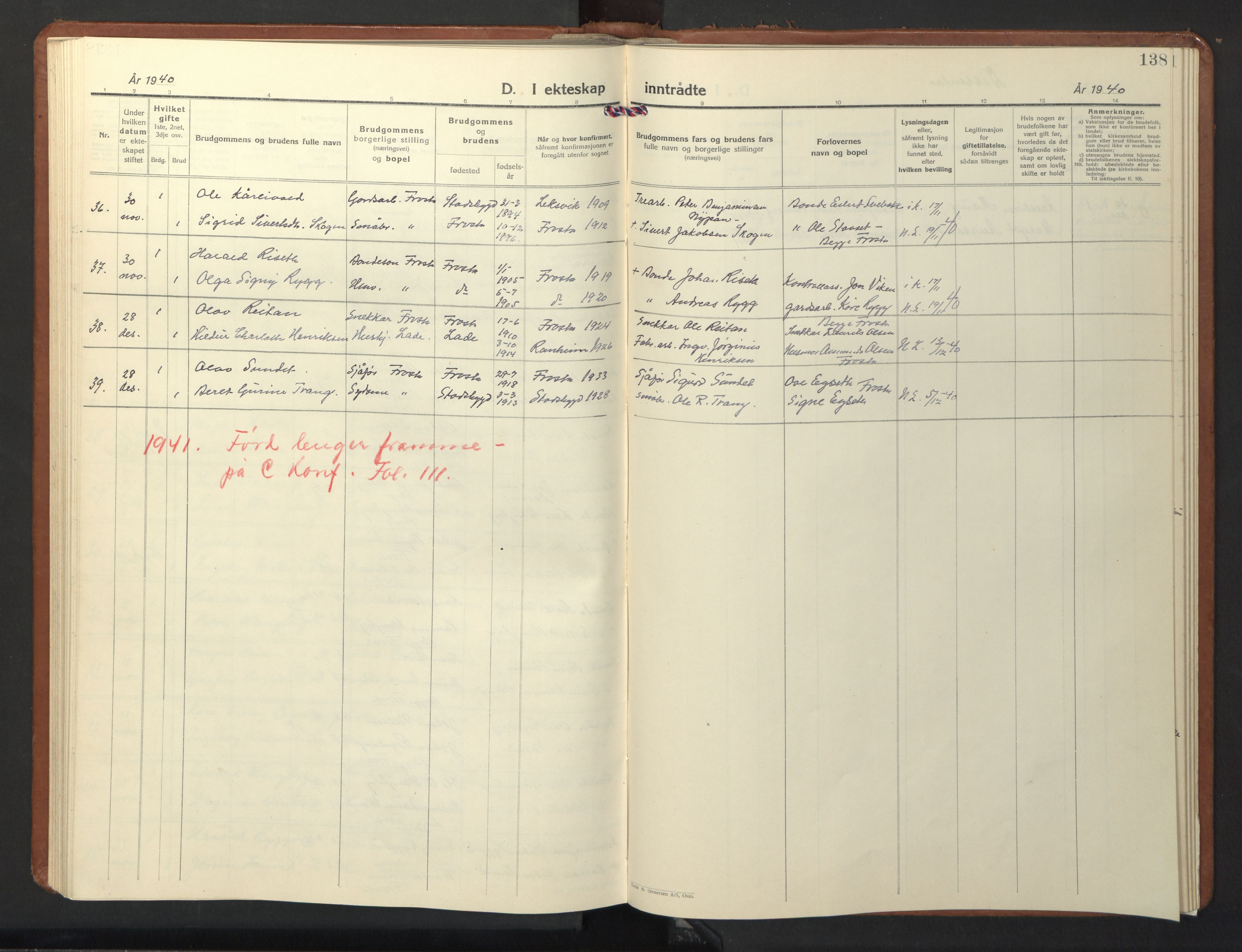 Ministerialprotokoller, klokkerbøker og fødselsregistre - Nord-Trøndelag, AV/SAT-A-1458/713/L0125: Parish register (copy) no. 713C02, 1931-1941, p. 138