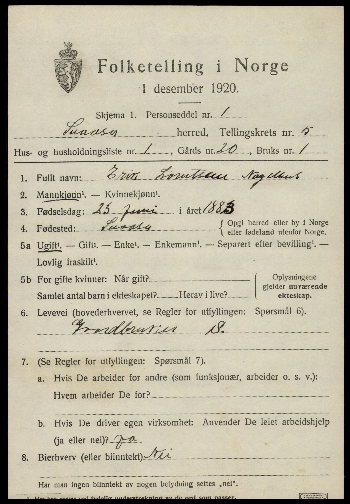 SAT, 1920 census for Snåsa, 1920, p. 2278