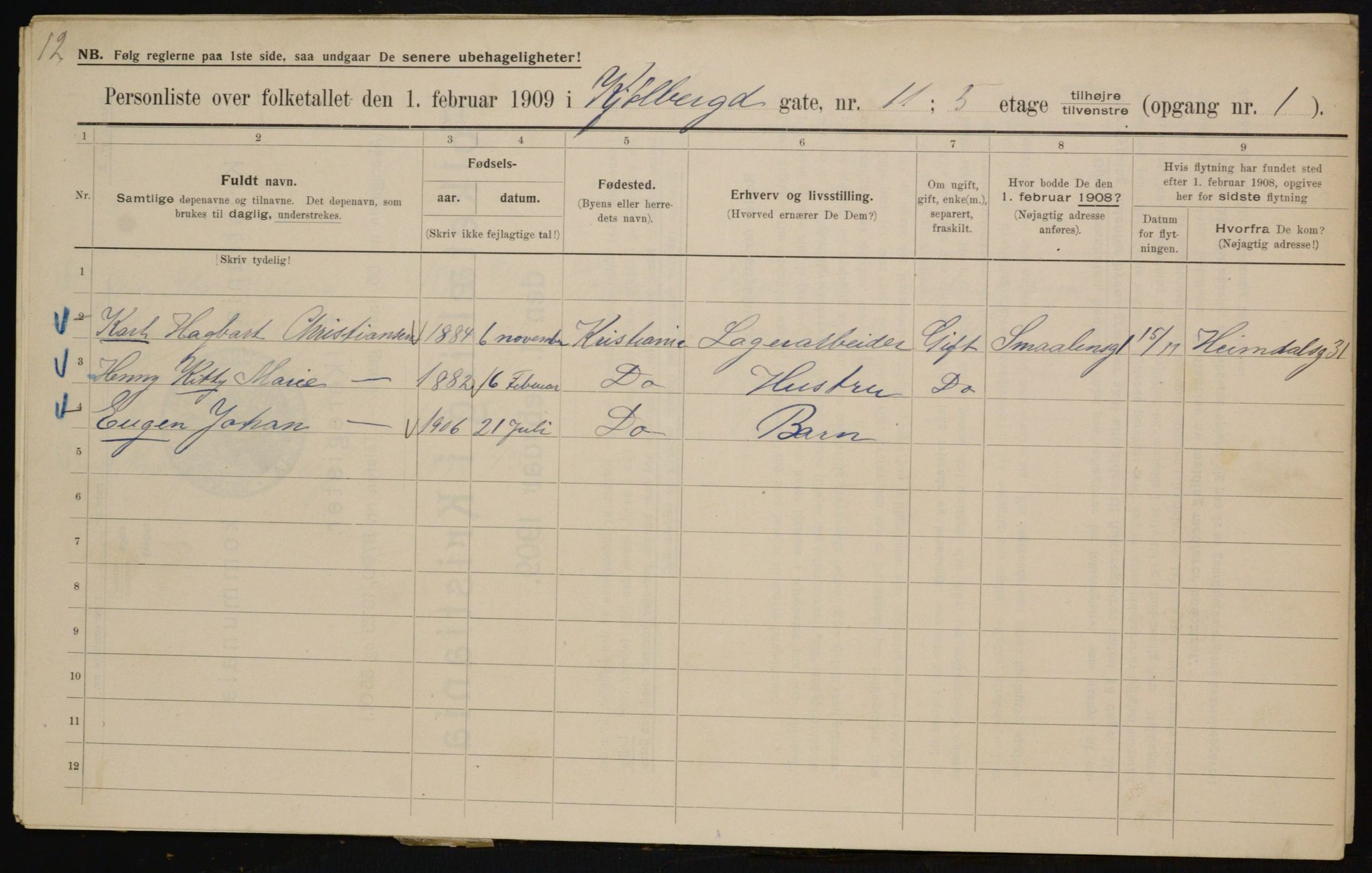 OBA, Municipal Census 1909 for Kristiania, 1909, p. 47232