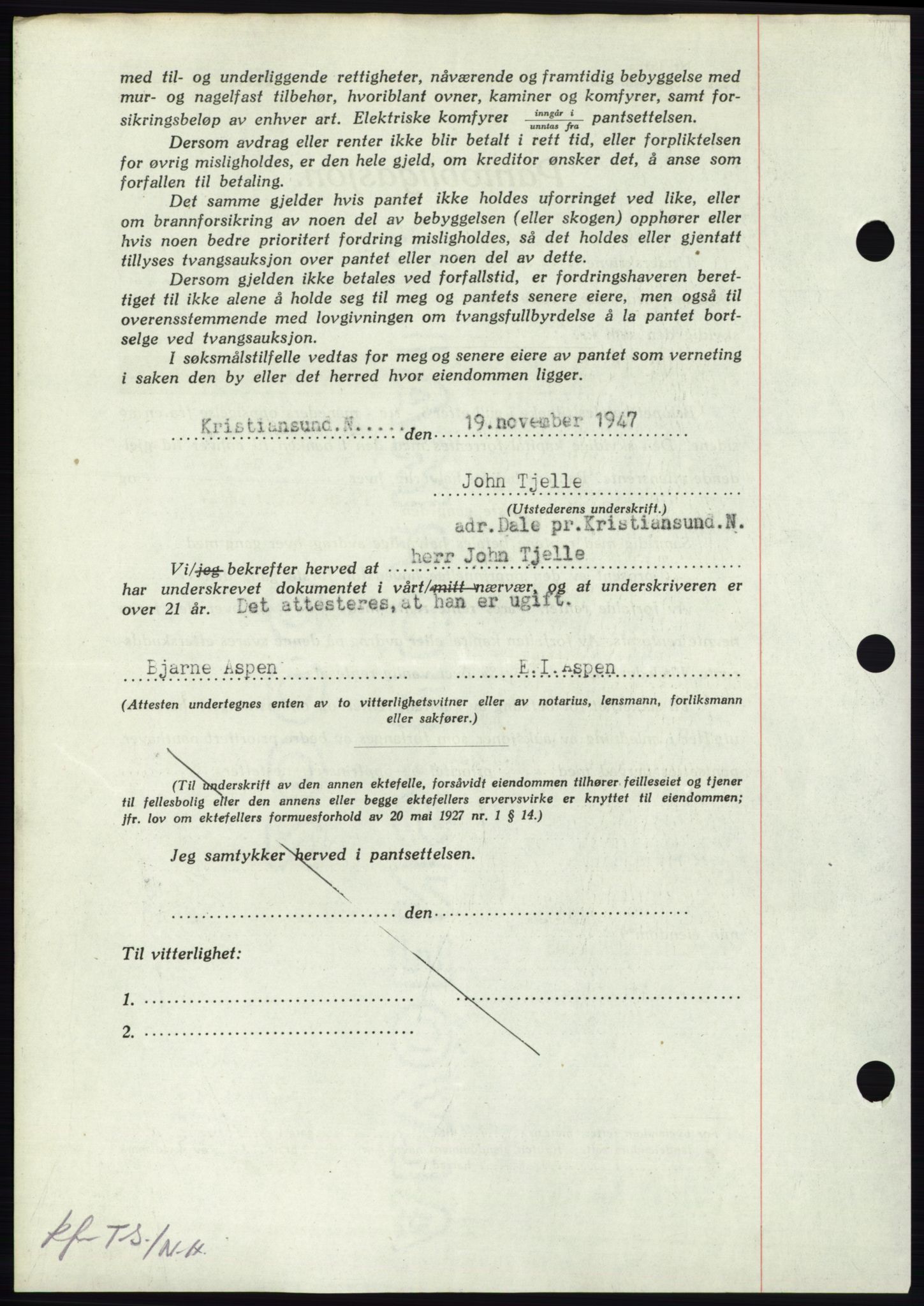 Nordmøre sorenskriveri, AV/SAT-A-4132/1/2/2Ca: Mortgage book no. B97, 1947-1948, Diary no: : 2722/1947