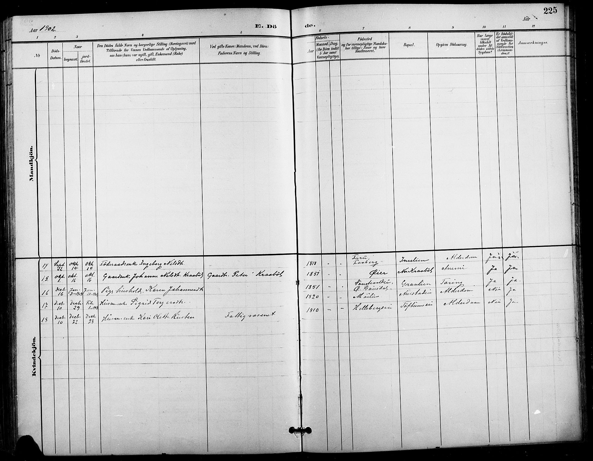 Vestre Gausdal prestekontor, SAH/PREST-094/H/Ha/Hab/L0003: Parish register (copy) no. 3, 1896-1925, p. 225