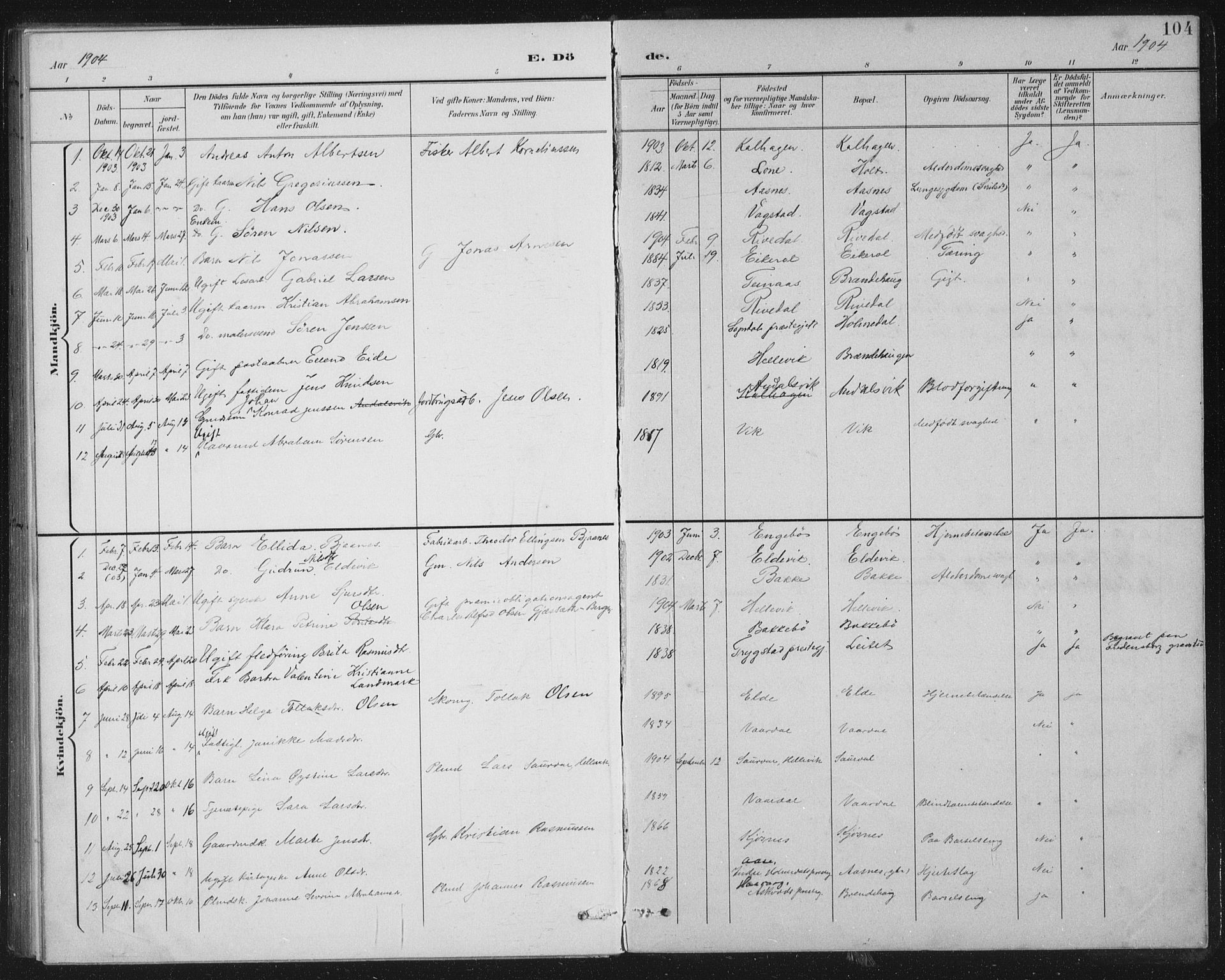 Fjaler sokneprestembete, AV/SAB-A-79801/H/Hab/Habb/L0002: Parish register (copy) no. B 2, 1895-1915, p. 104