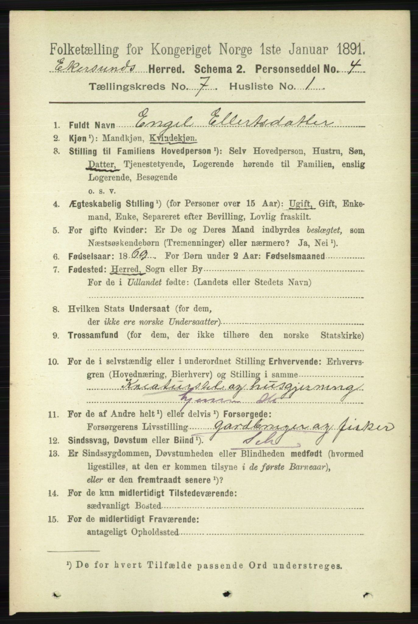 RA, 1891 census for 1116 Eigersund herred, 1891, p. 2834