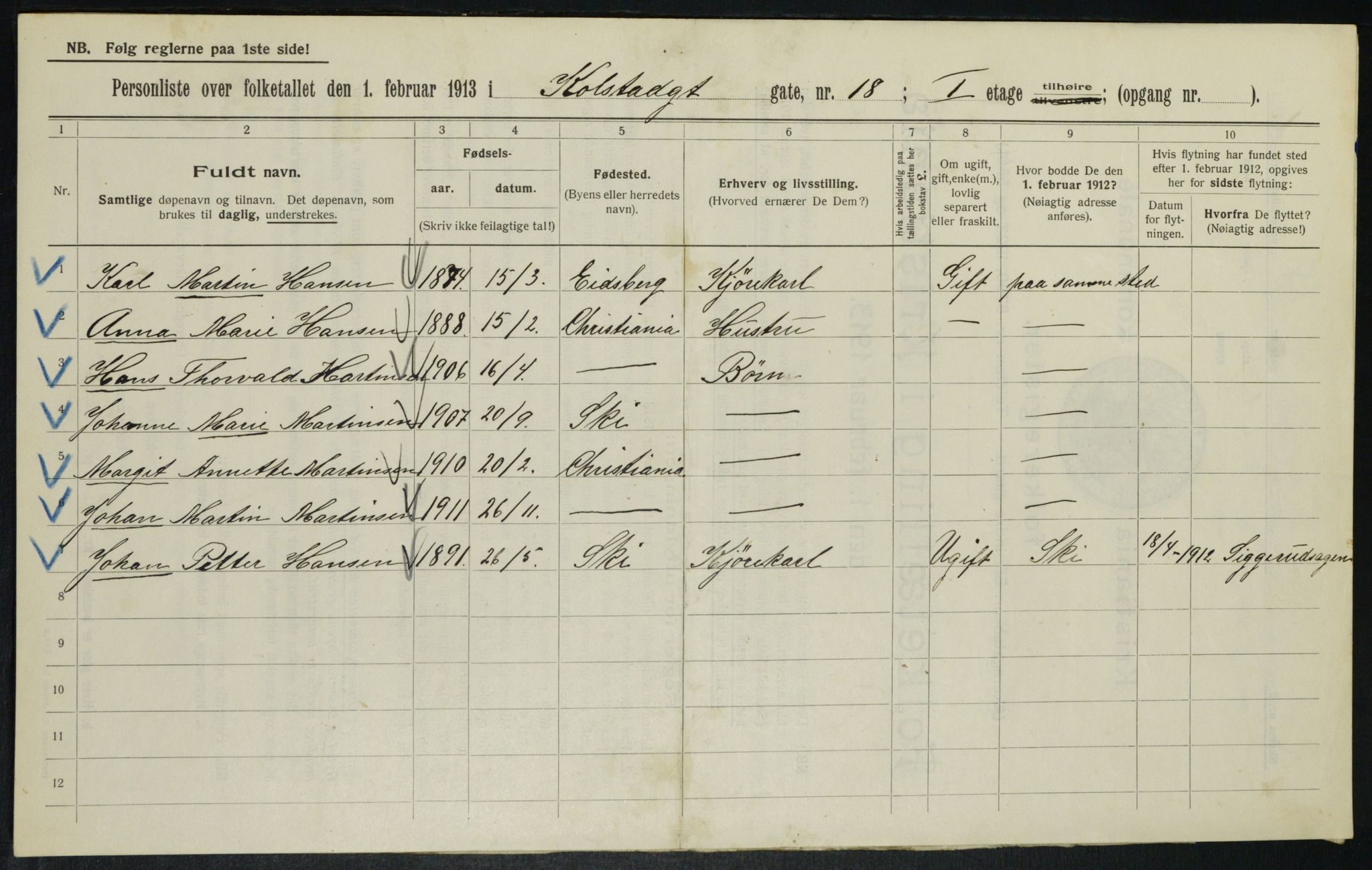 OBA, Municipal Census 1913 for Kristiania, 1913, p. 52148