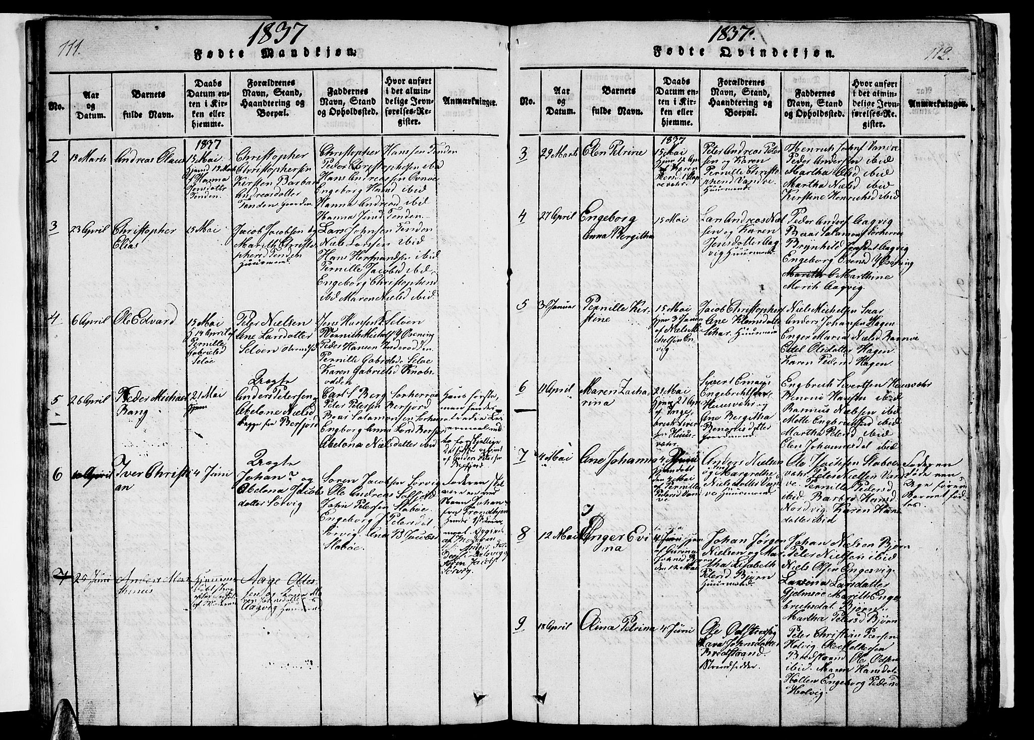 Ministerialprotokoller, klokkerbøker og fødselsregistre - Nordland, AV/SAT-A-1459/834/L0510: Parish register (copy) no. 834C01, 1820-1847, p. 111-112