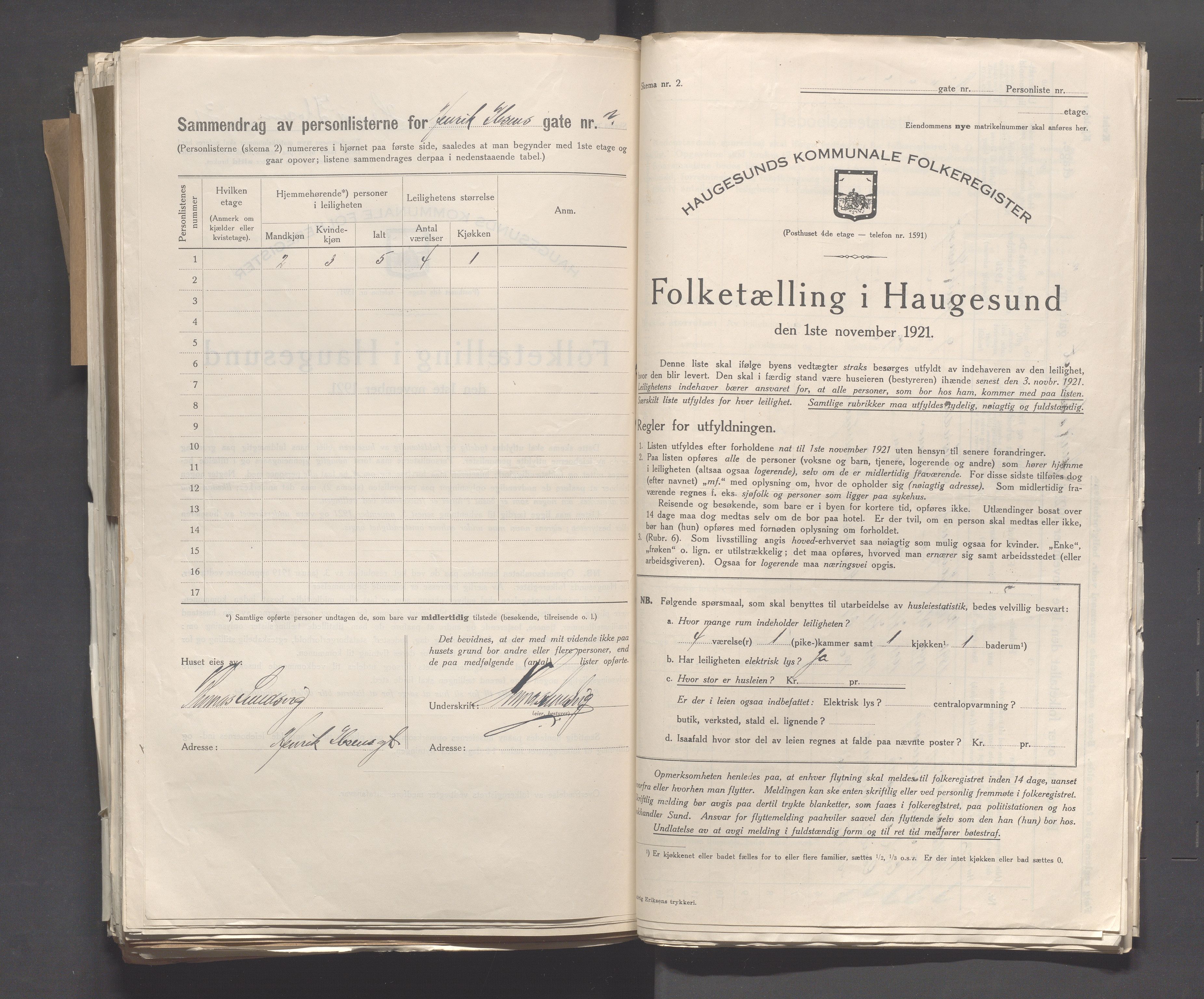 IKAR, Local census 1.11.1921 for Haugesund, 1921, p. 2200