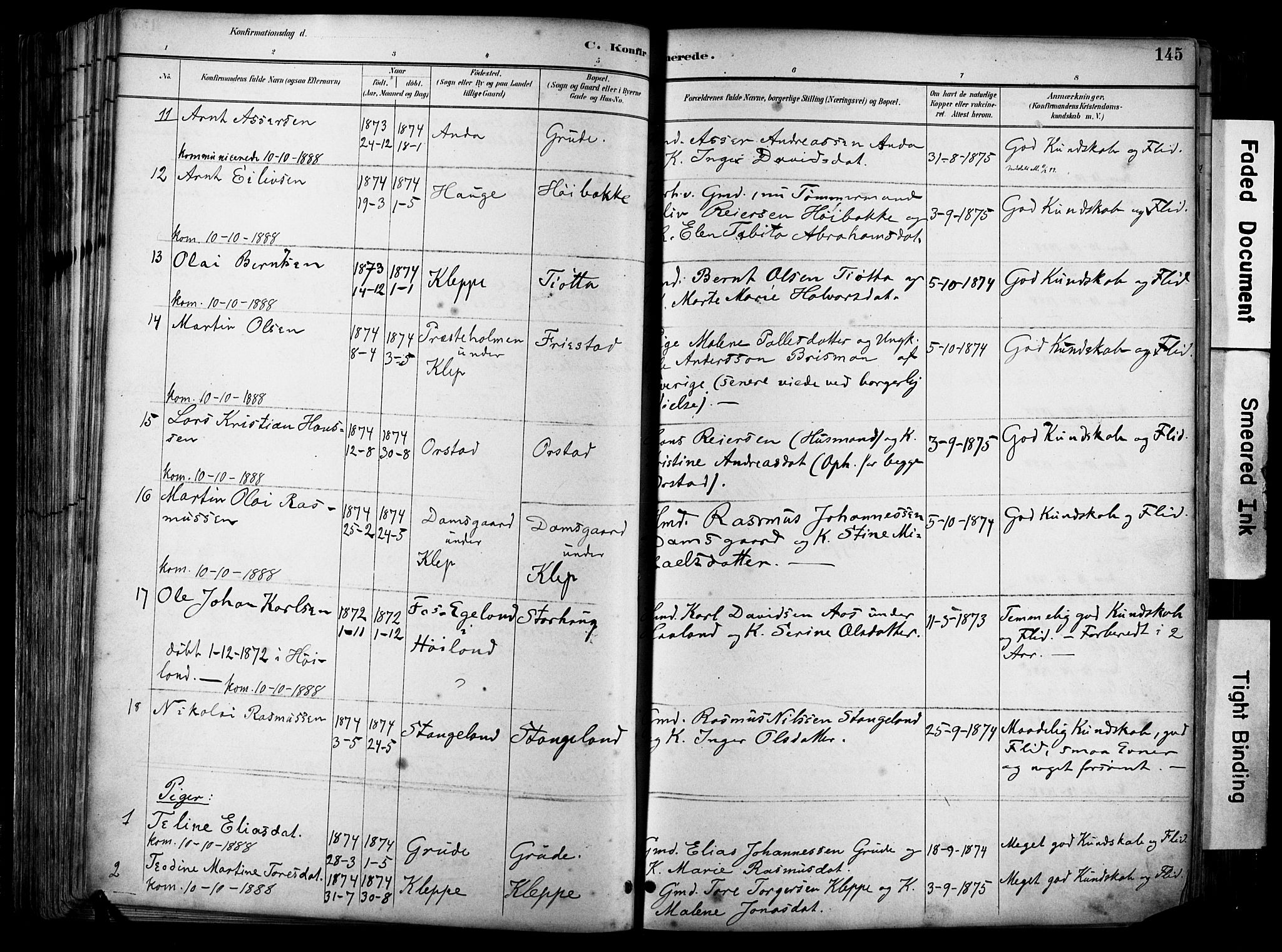 Klepp sokneprestkontor, AV/SAST-A-101803/001/3/30BA/L0009: Parish register (official) no. A 7, 1886-1915, p. 145