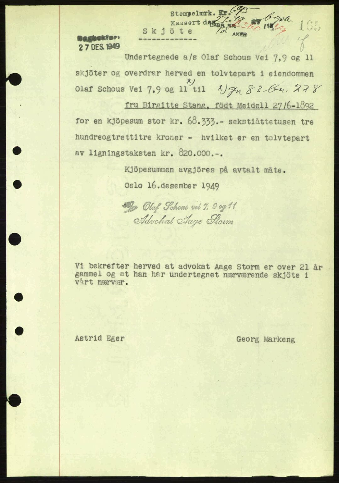 Oslo byskriverembete, AV/SAO-A-10227/G/Gb/Gbd/Gbda/L0017: Mortgage book no. A215, 1949-1950, Diary no: : 15560/1949