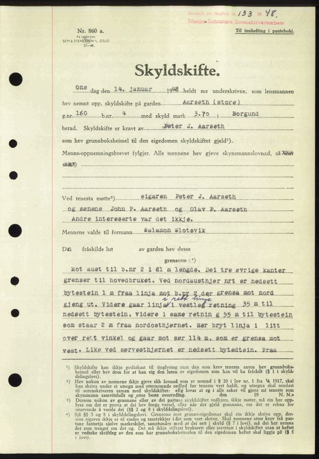 Nordre Sunnmøre sorenskriveri, AV/SAT-A-0006/1/2/2C/2Ca: Mortgage book no. A26, 1947-1948, Diary no: : 133/1948