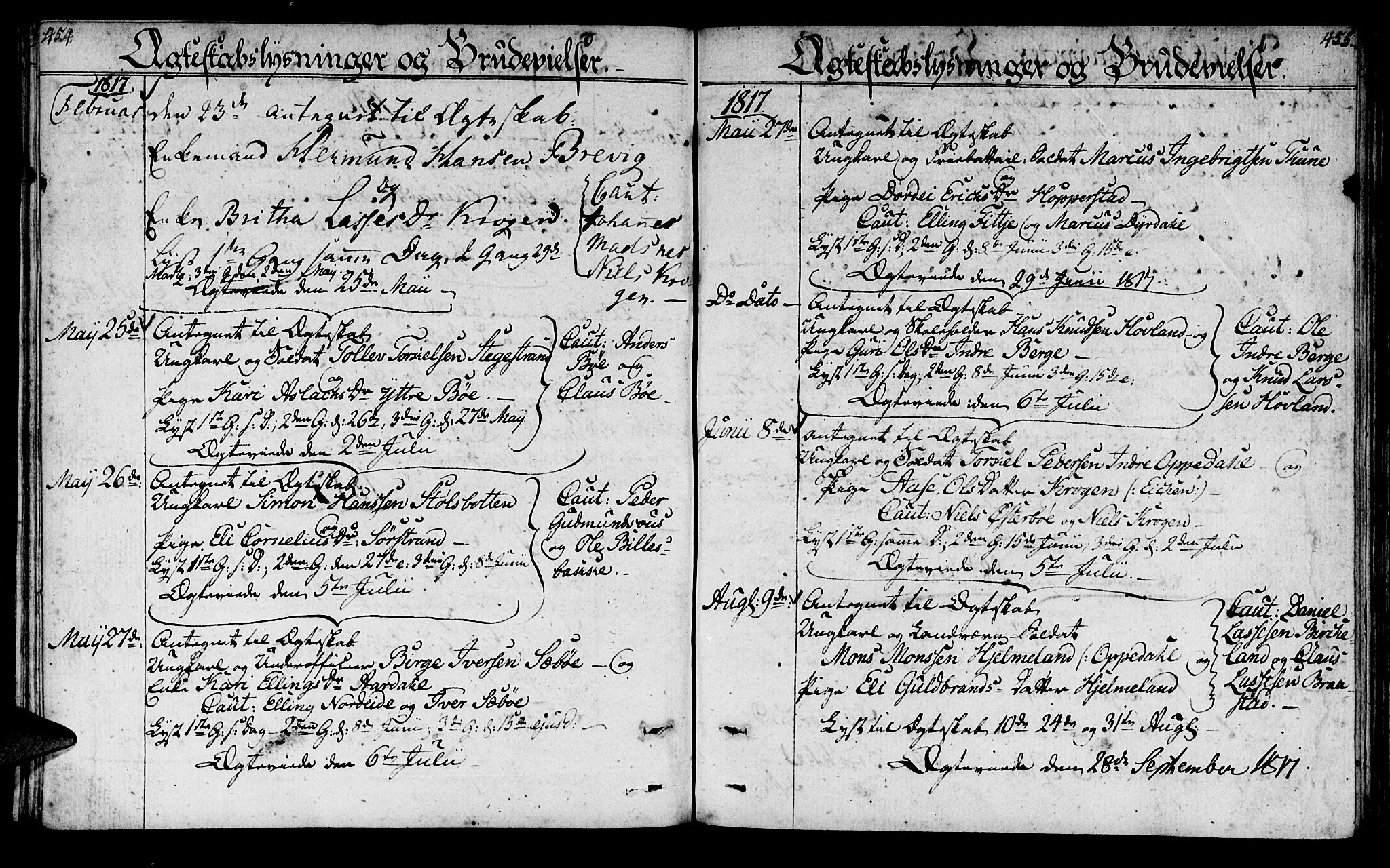Lavik sokneprestembete, SAB/A-80901: Parish register (official) no. A 1, 1809-1822, p. 454-455