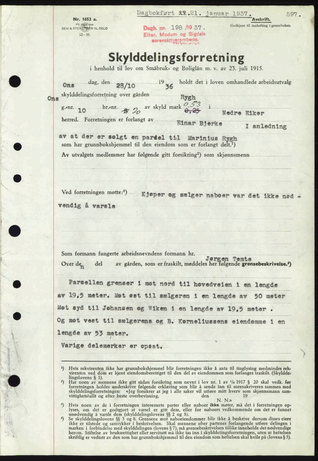 Eiker, Modum og Sigdal sorenskriveri, SAKO/A-123/G/Ga/Gab/L0034: Mortgage book no. A4, 1936-1937, Diary no: : 198/1937