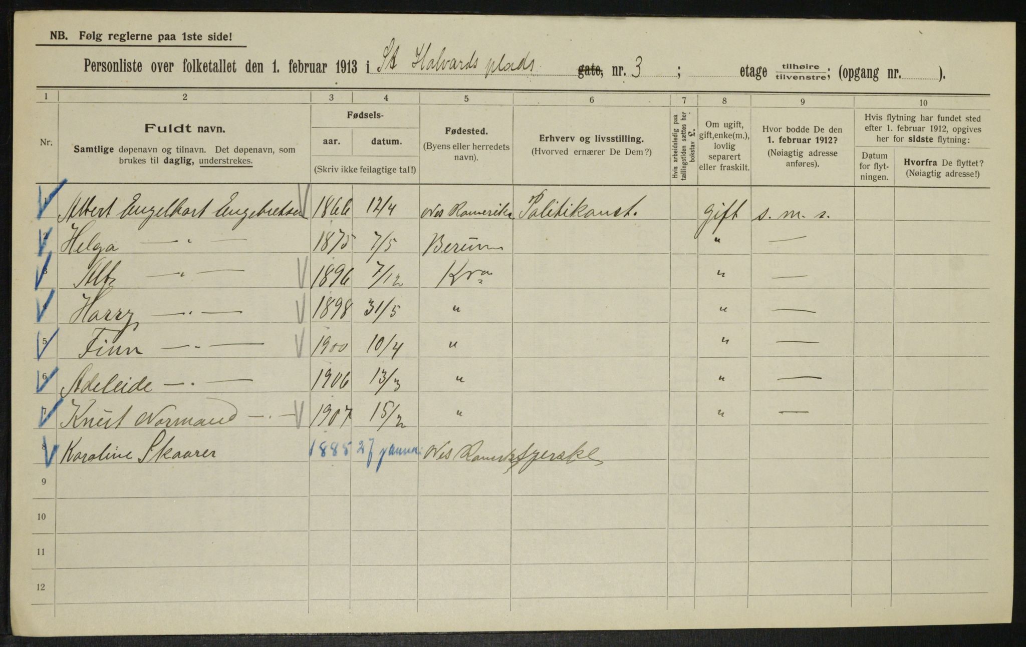 OBA, Municipal Census 1913 for Kristiania, 1913, p. 87948