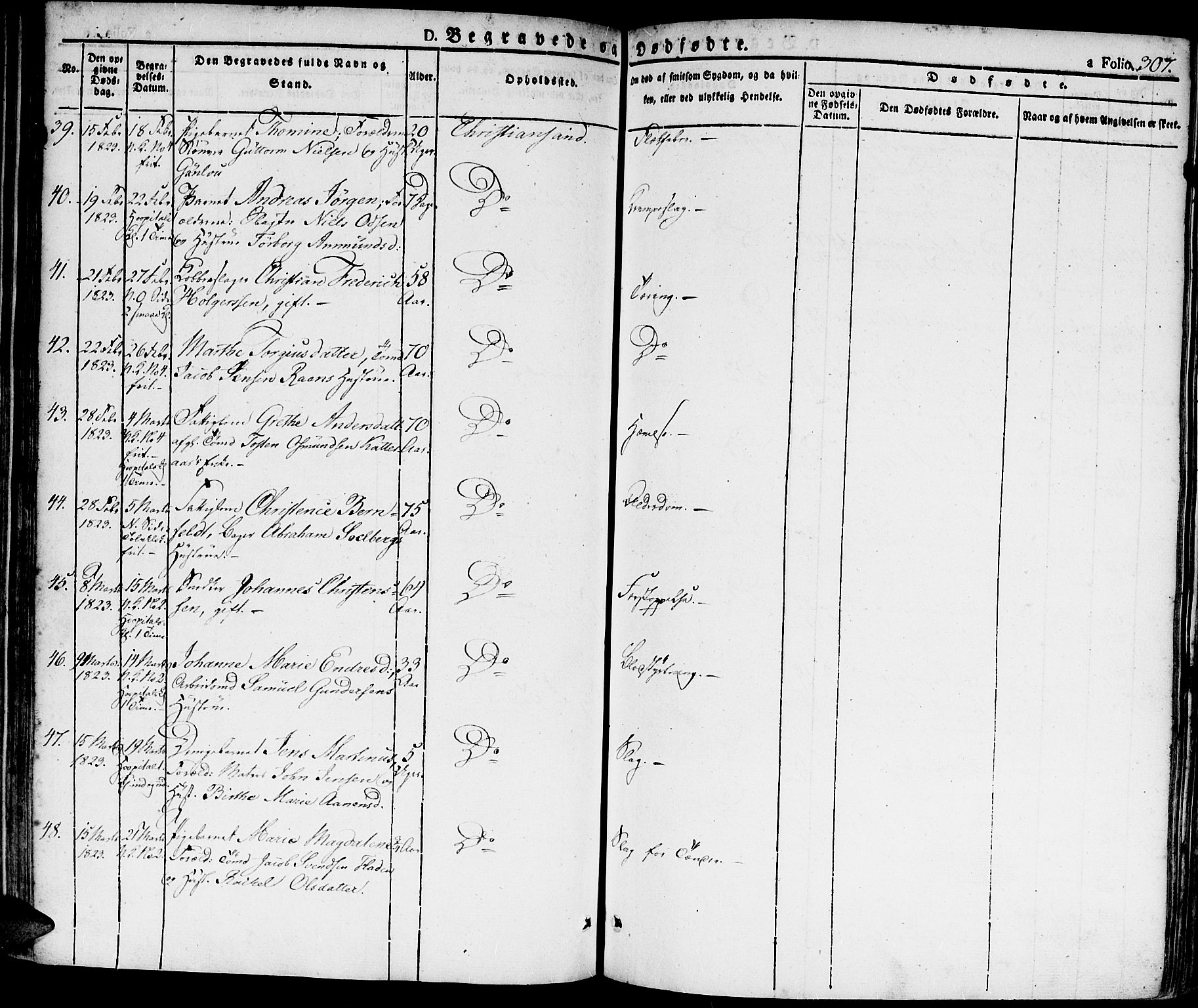 Kristiansand domprosti, AV/SAK-1112-0006/F/Fa/L0009: Parish register (official) no. A 9, 1821-1827, p. 307