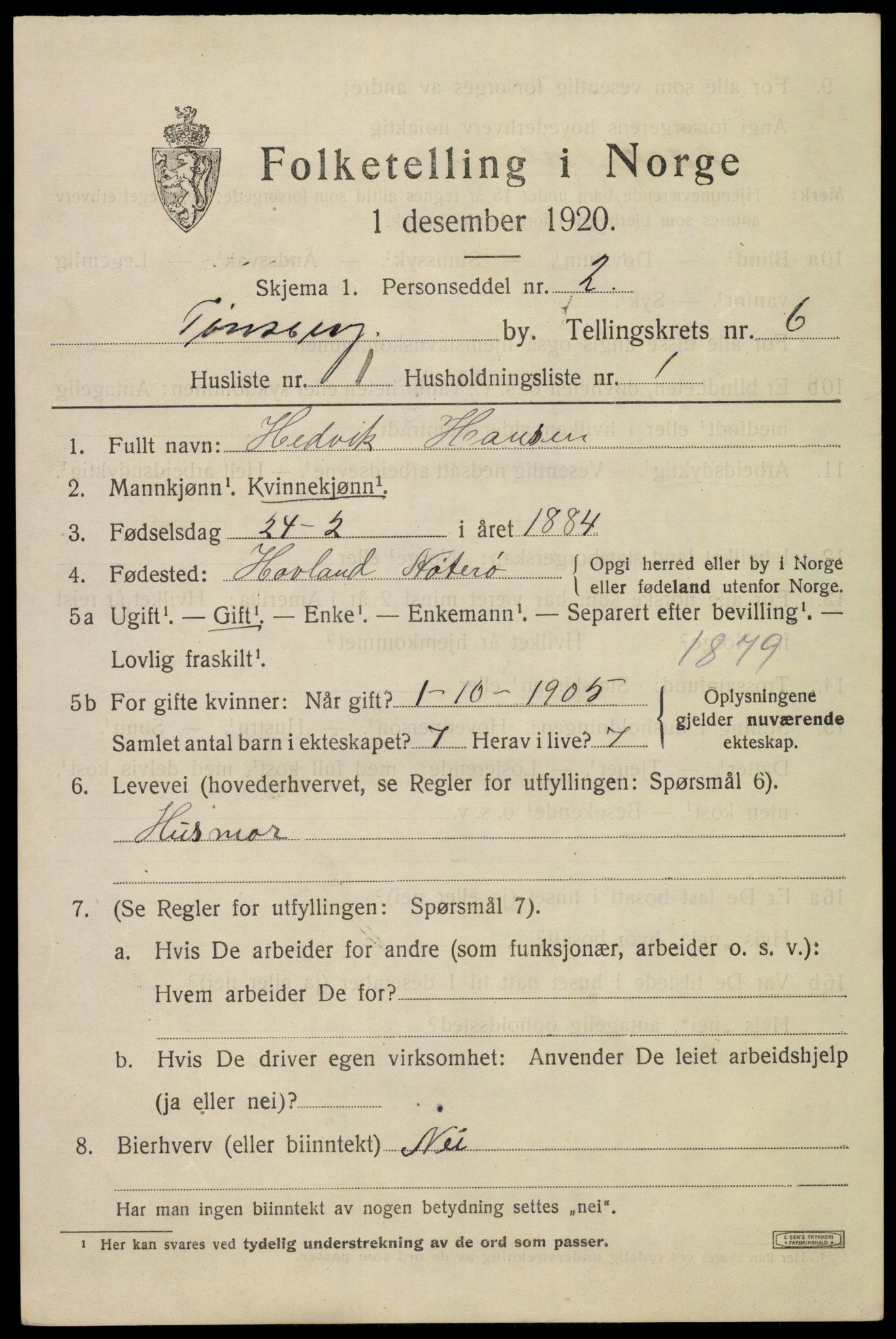 SAKO, 1920 census for Tønsberg, 1920, p. 14161