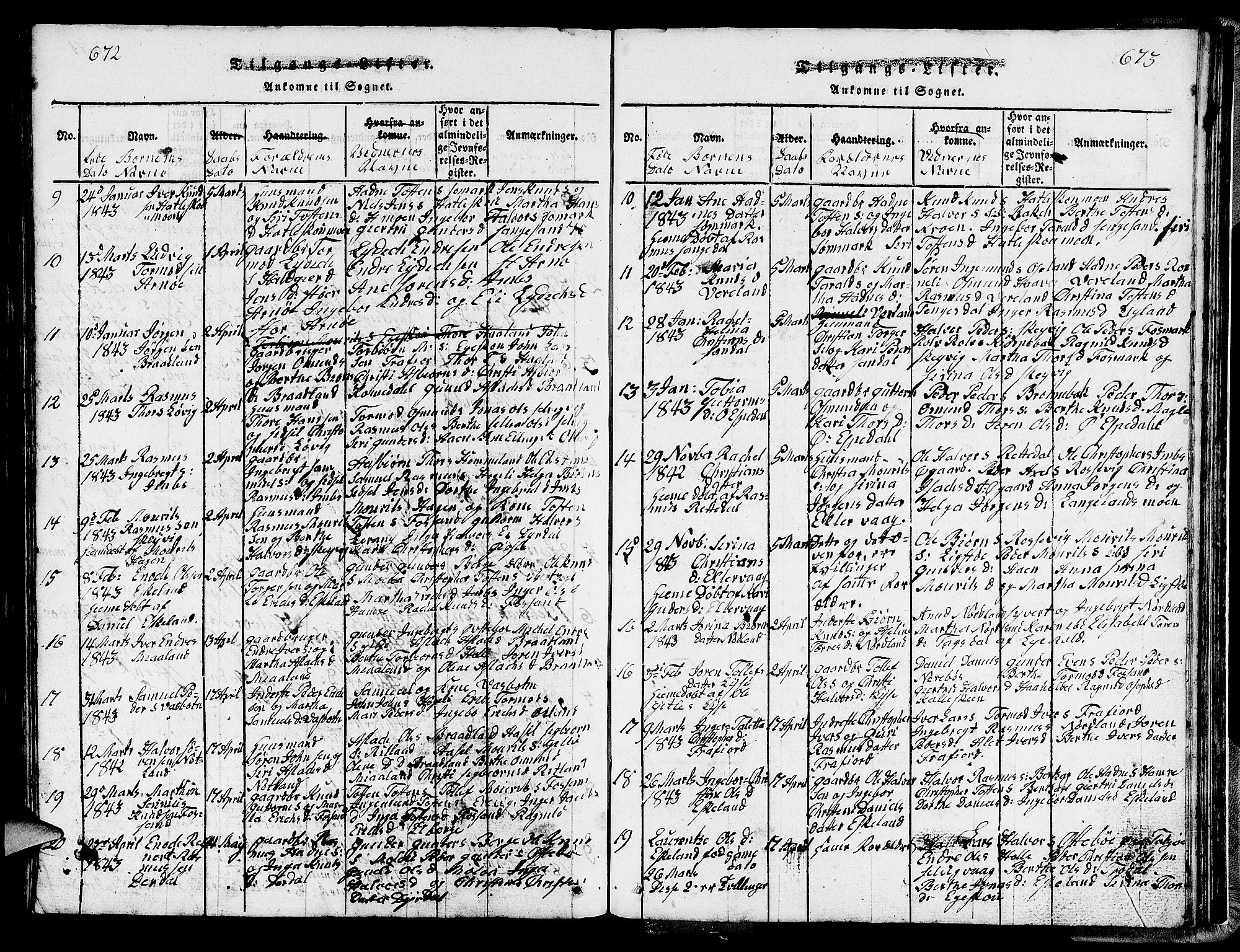 Strand sokneprestkontor, SAST/A-101828/H/Ha/Hab/L0002: Parish register (copy) no. B 2, 1816-1854, p. 672-673